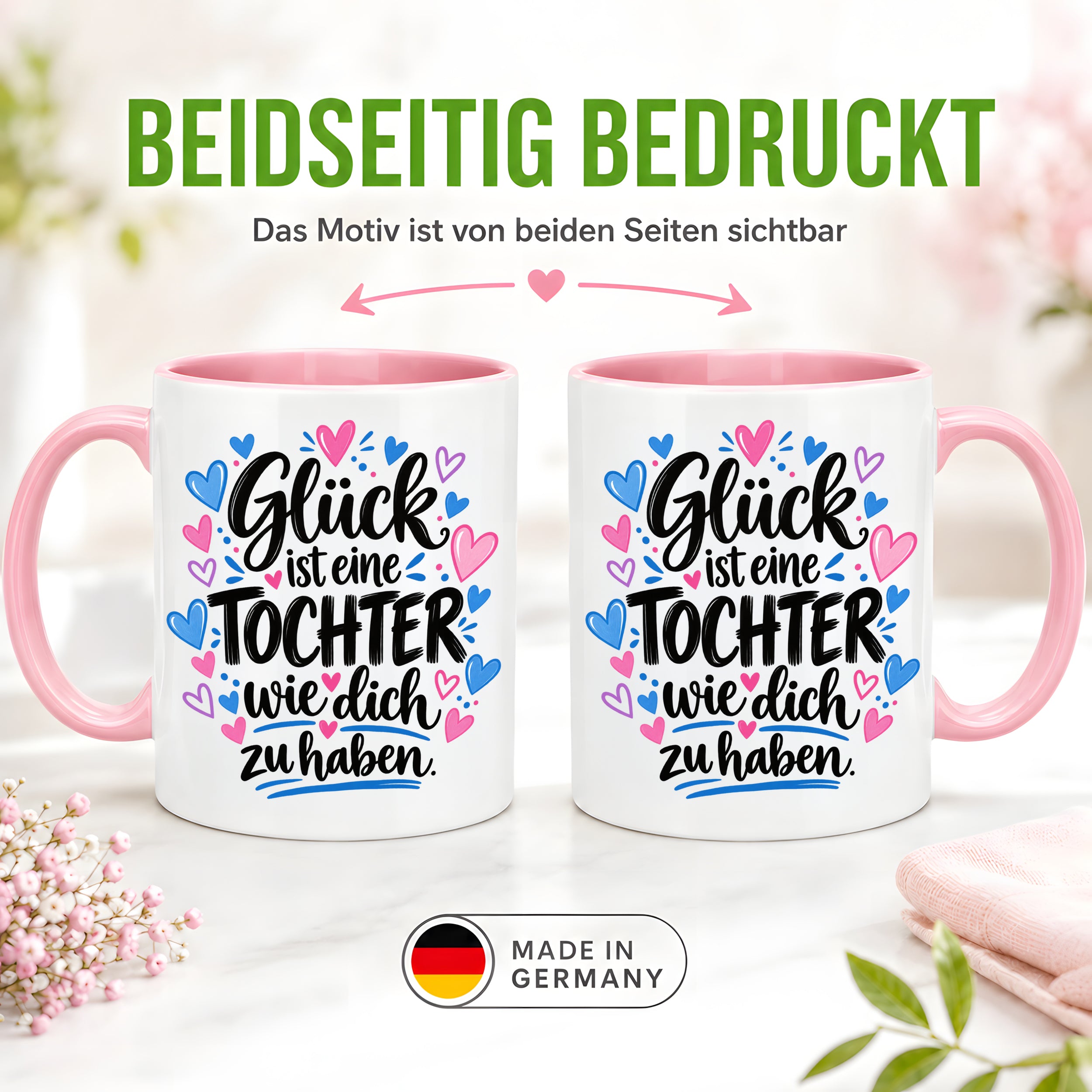 Herzbotschaft Tasse Tochter Geschenk mit Spruch Glück 330 ml