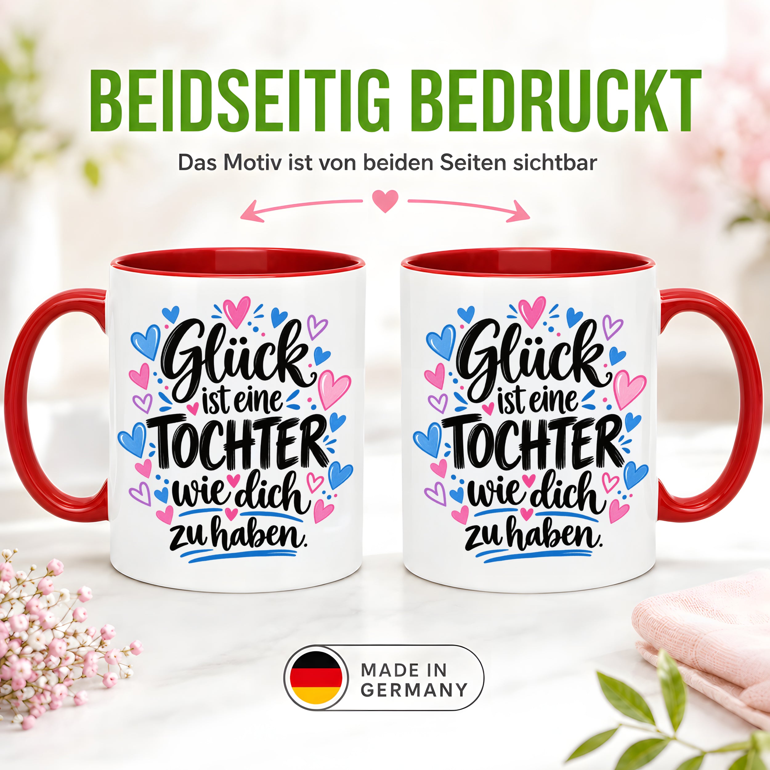 Herzbotschaft Tasse Tochter Geschenk mit Spruch Glück 330 ml