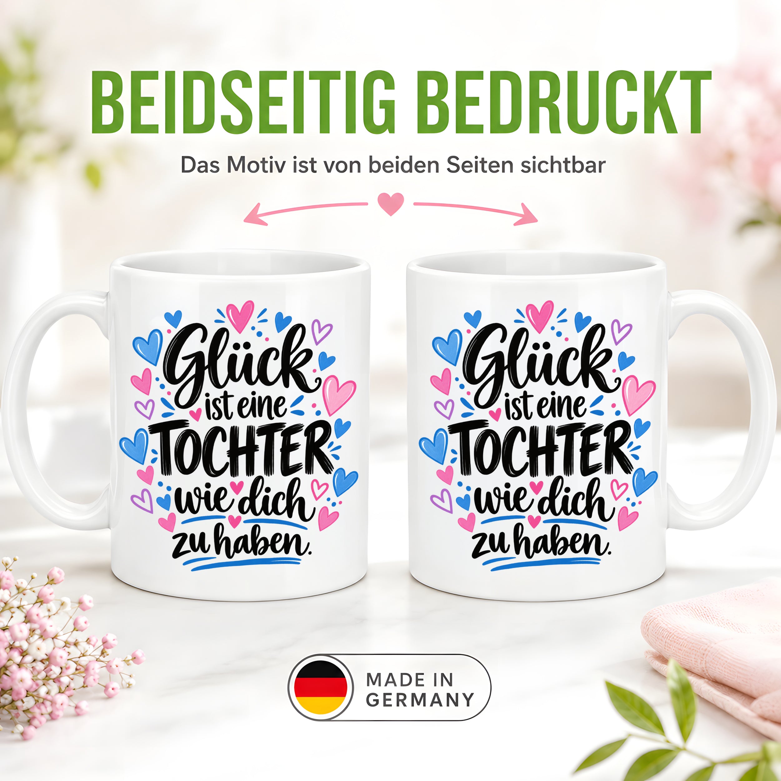 Herzbotschaft Tasse Tochter Geschenk mit Spruch Glück 330 ml