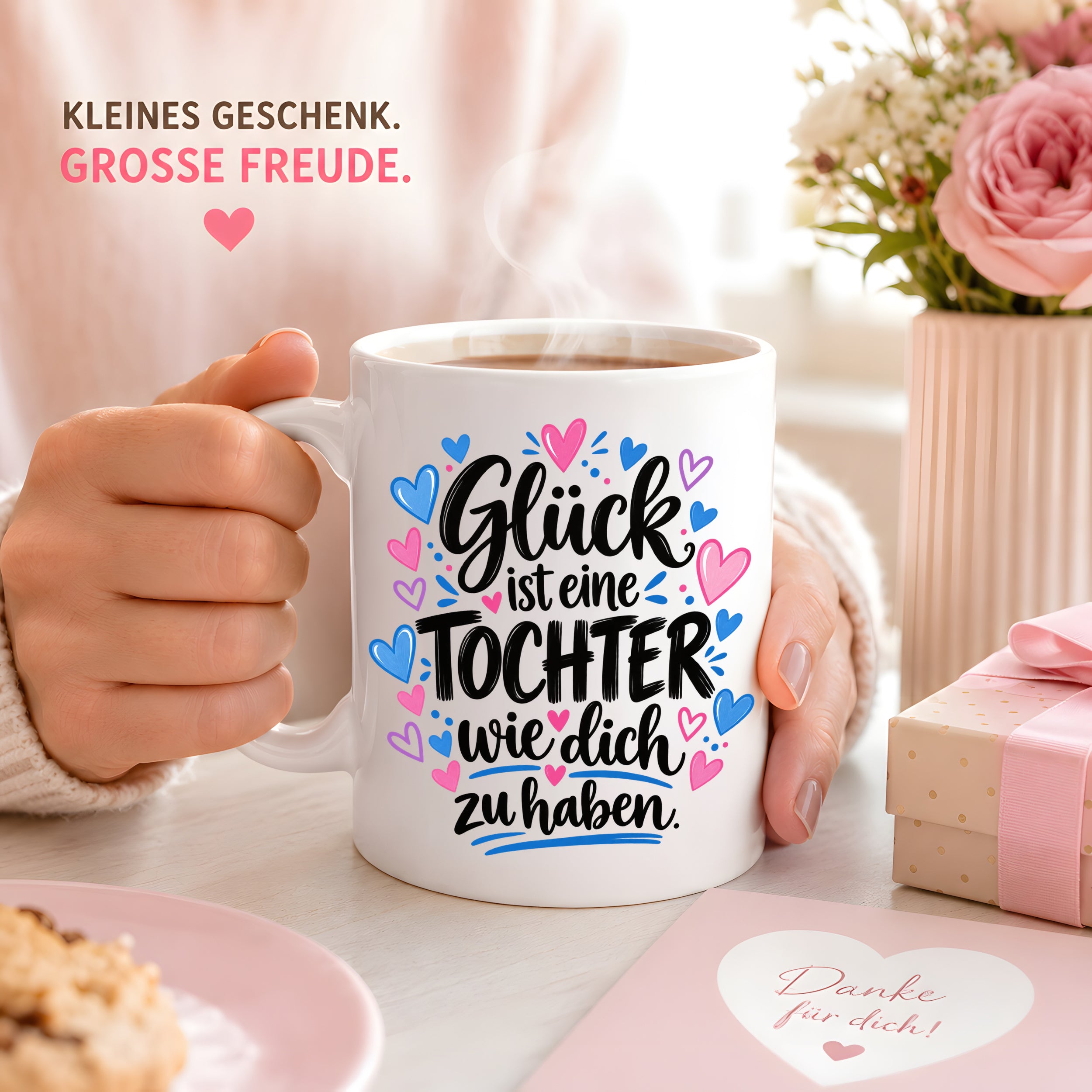 Herzbotschaft Tasse Tochter Geschenk mit Spruch Glück 330 ml