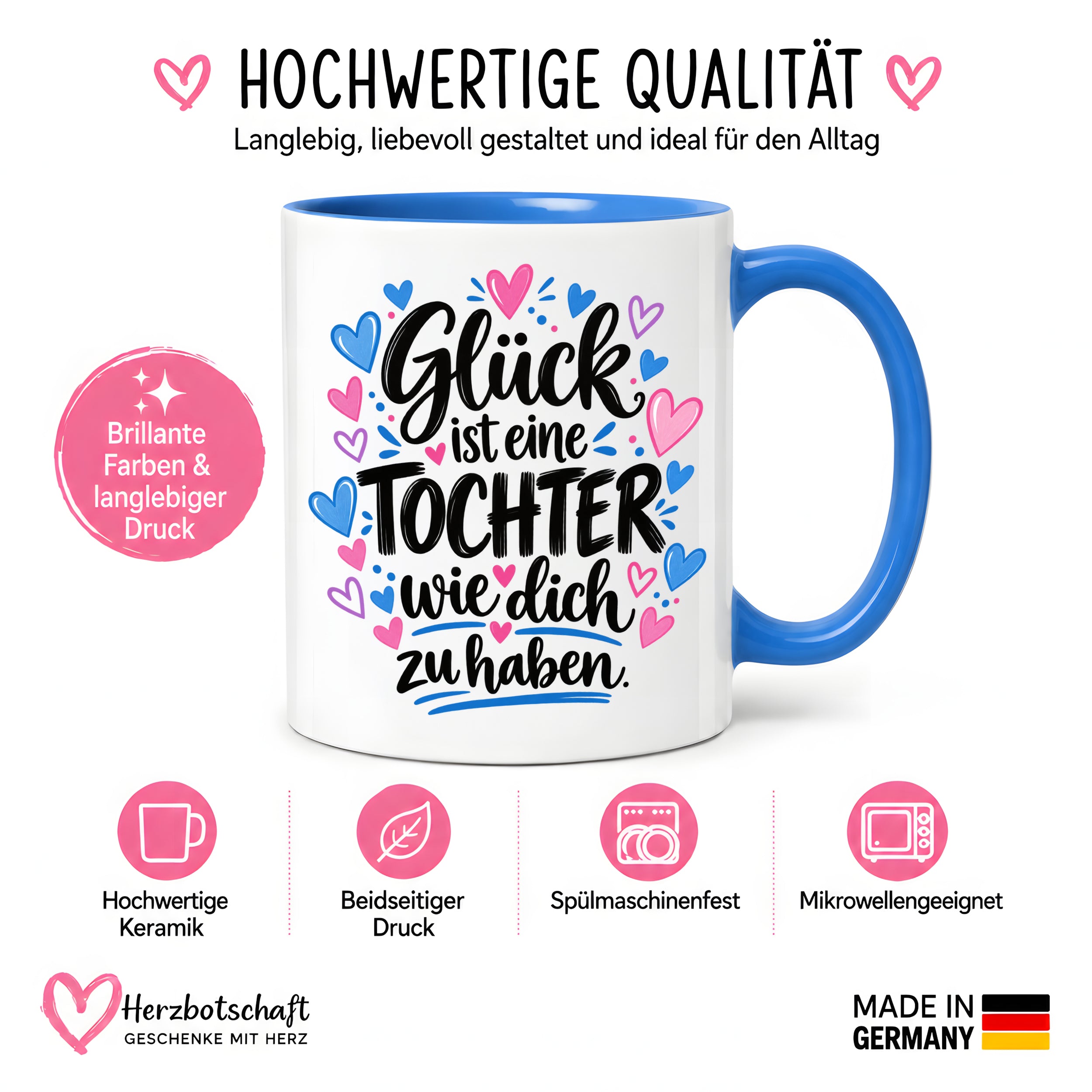 Herzbotschaft Tasse Tochter Geschenk mit Spruch Glück 330 ml