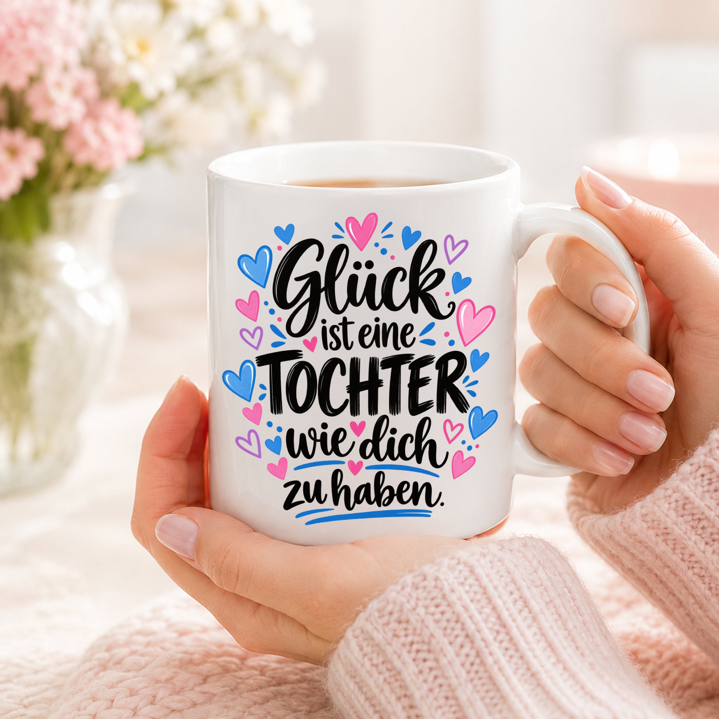 Herzbotschaft Tasse Tochter Geschenk mit Spruch Glück 330 ml