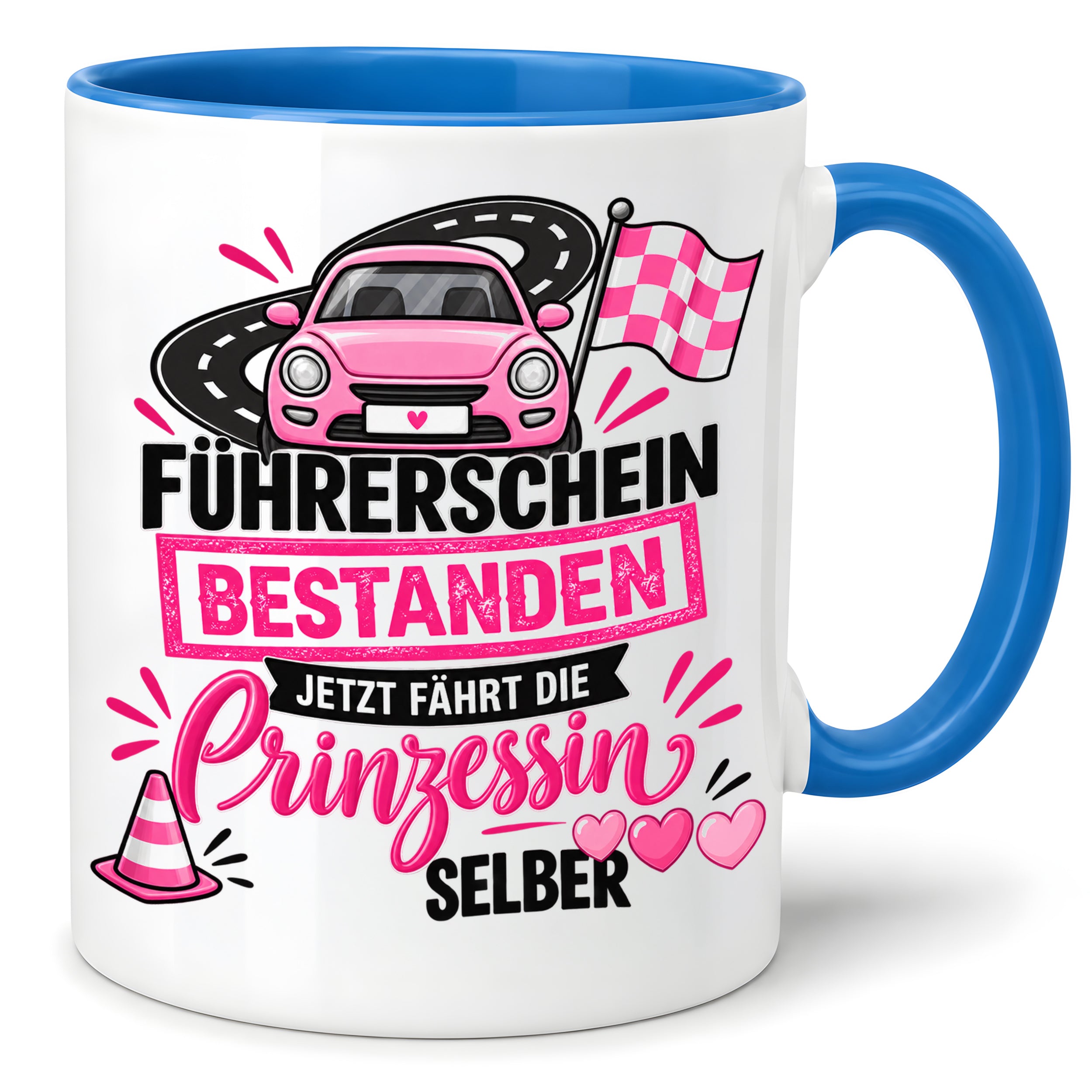 Herzbotschaft Tasse Führerschein bestanden Prinzessin Geschenk 330 ml