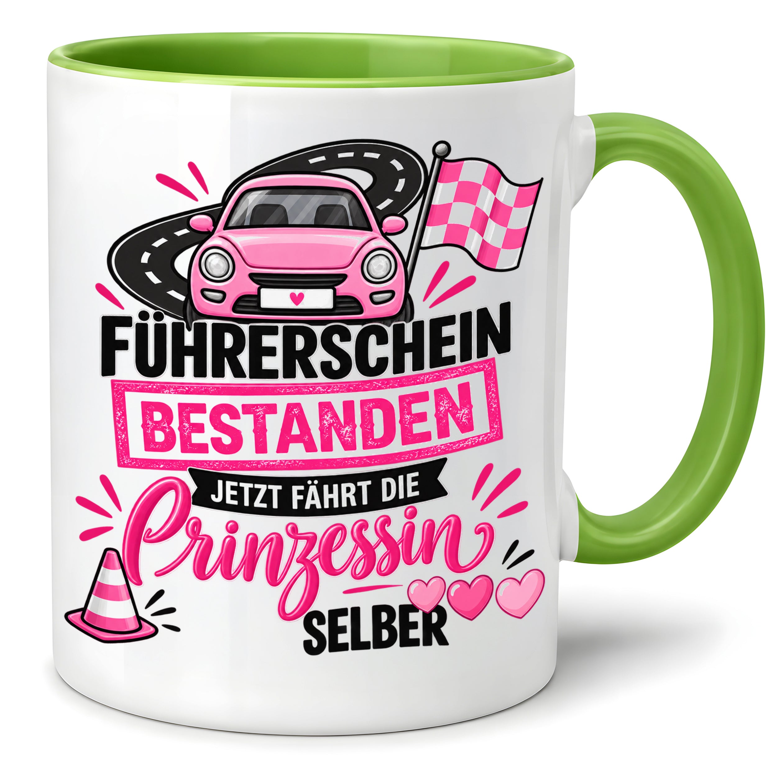 Herzbotschaft Tasse Führerschein bestanden Prinzessin Geschenk 330 ml