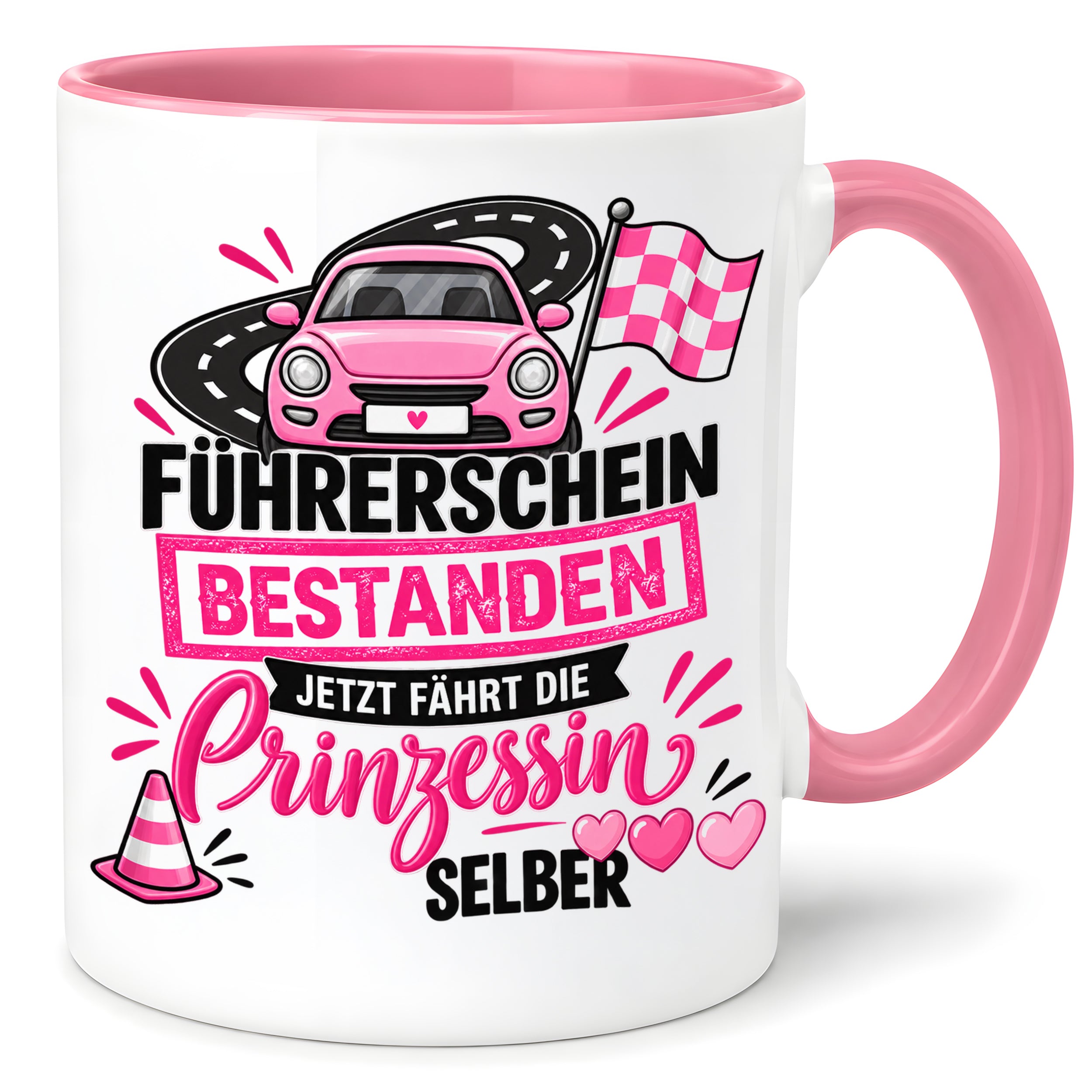 Herzbotschaft Tasse Führerschein bestanden Prinzessin Geschenk 330 ml