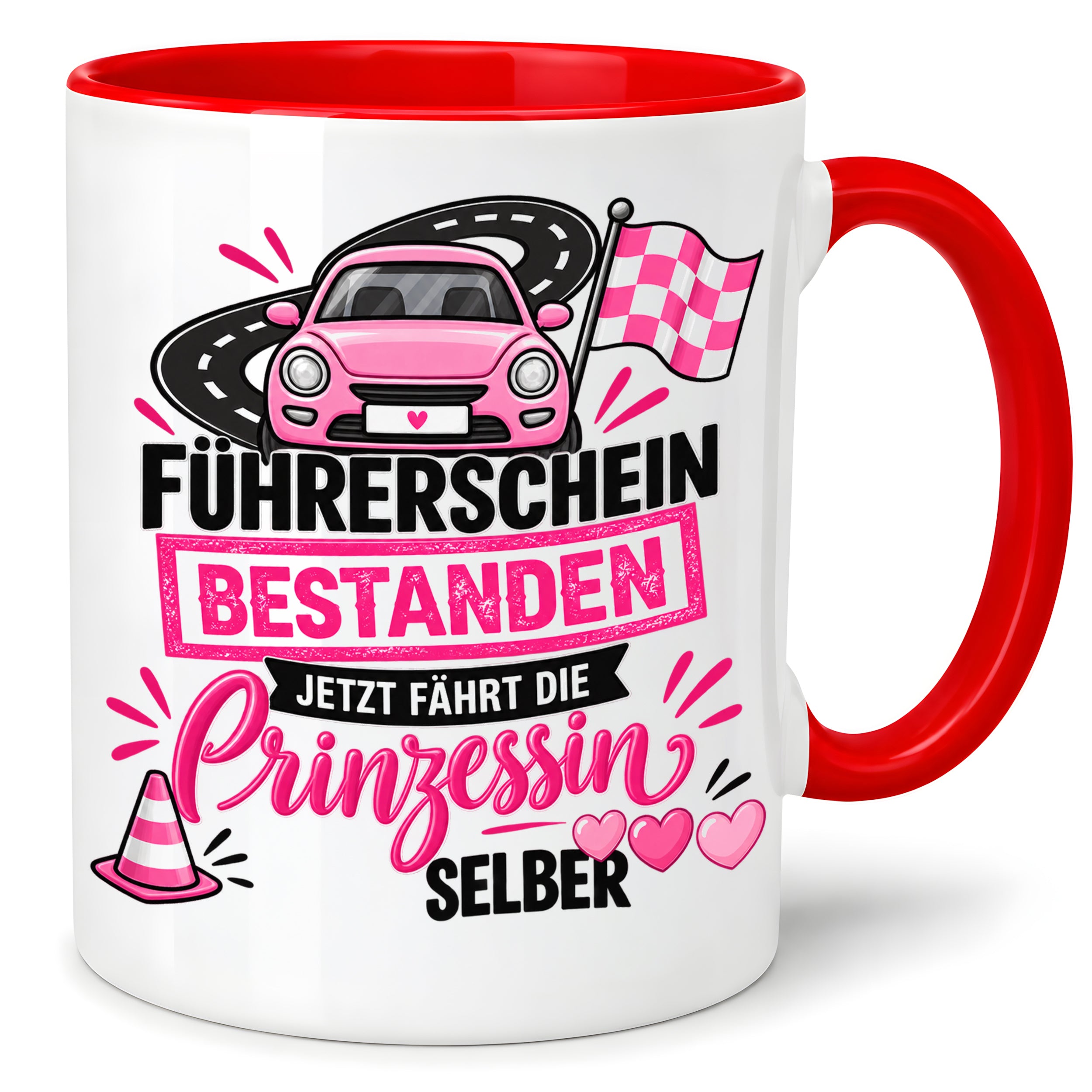 Herzbotschaft Tasse Führerschein bestanden Prinzessin Geschenk 330 ml