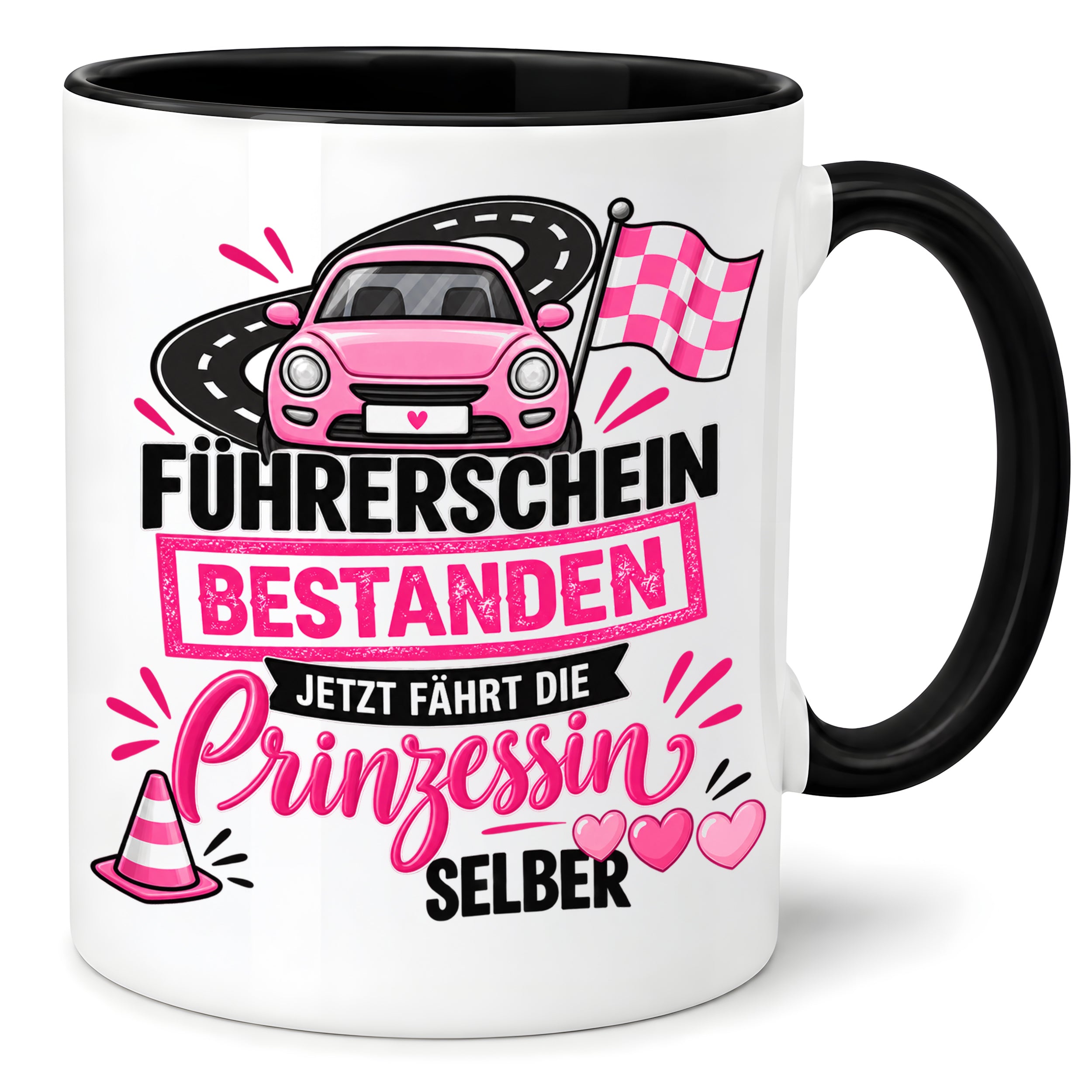 Herzbotschaft Tasse Führerschein bestanden Prinzessin Geschenk 330 ml