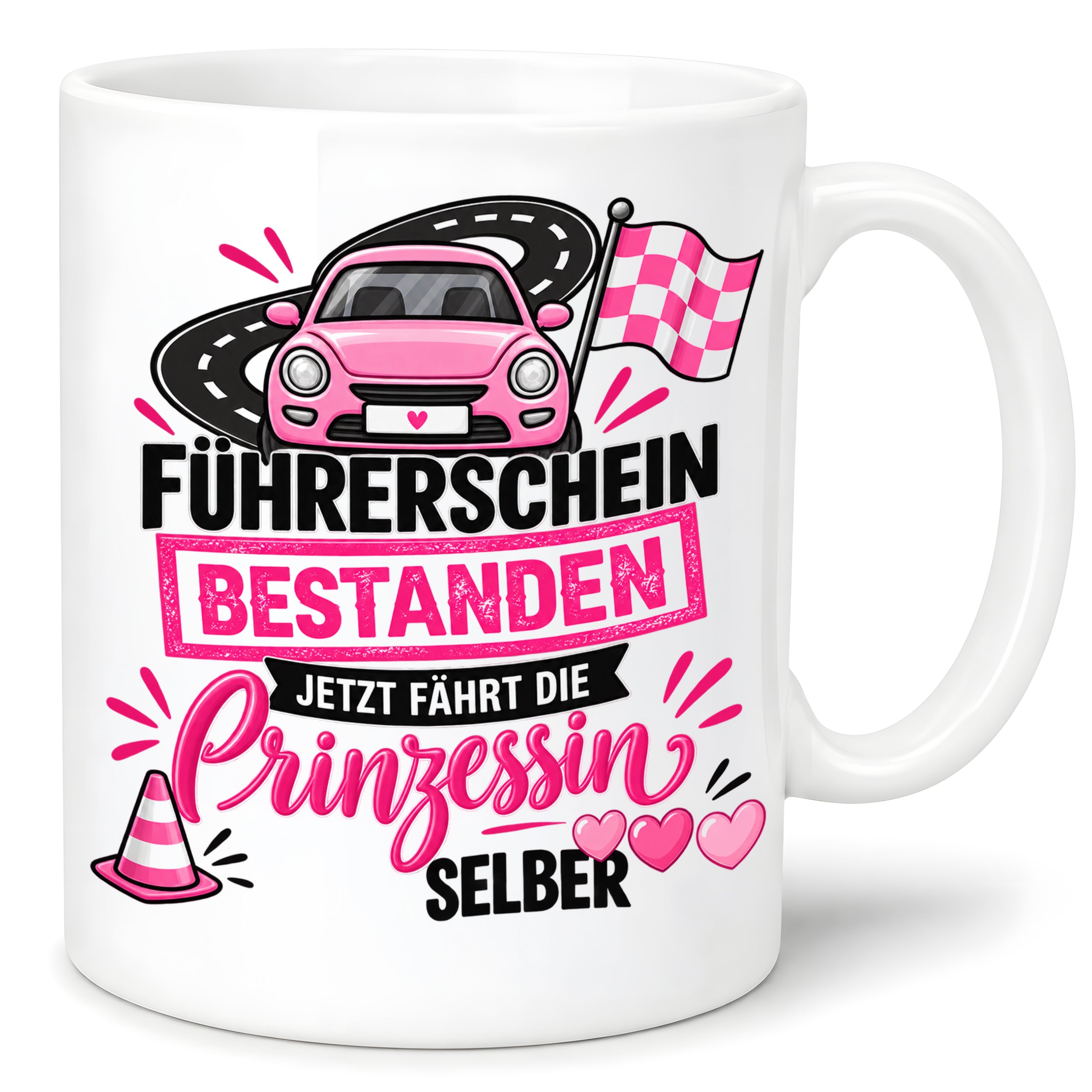 Herzbotschaft Tasse Führerschein bestanden Prinzessin Geschenk 330 ml