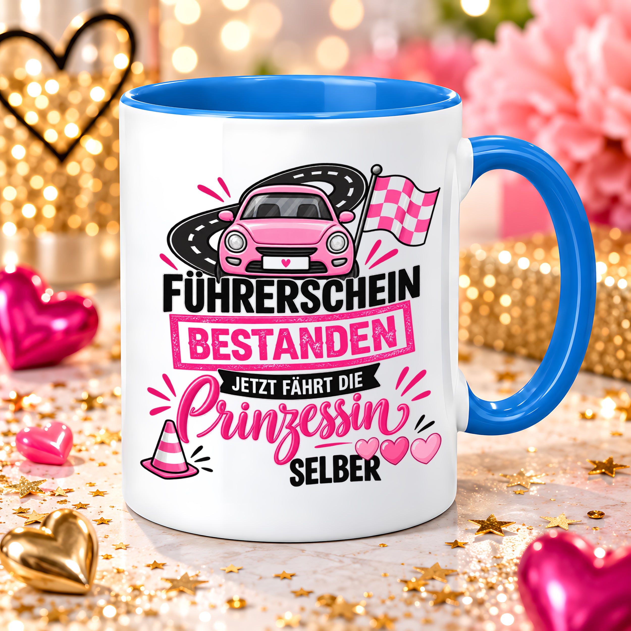 Herzbotschaft Tasse Führerschein bestanden Prinzessin Geschenk 330 ml