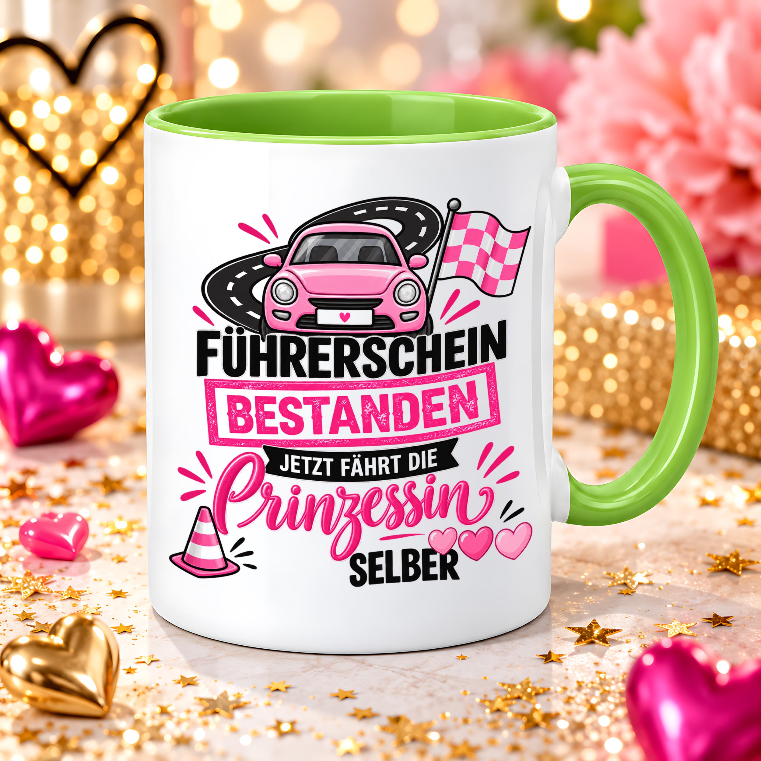Herzbotschaft Tasse Führerschein bestanden Prinzessin Geschenk 330 ml