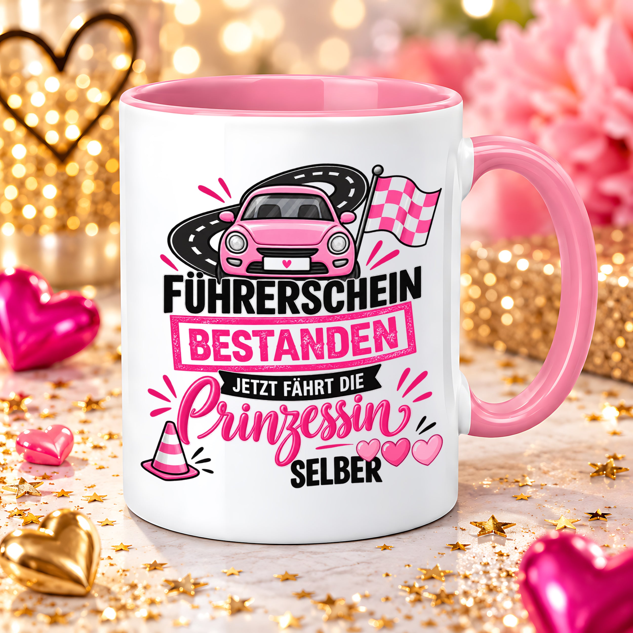 Herzbotschaft Tasse Führerschein bestanden Prinzessin Geschenk 330 ml