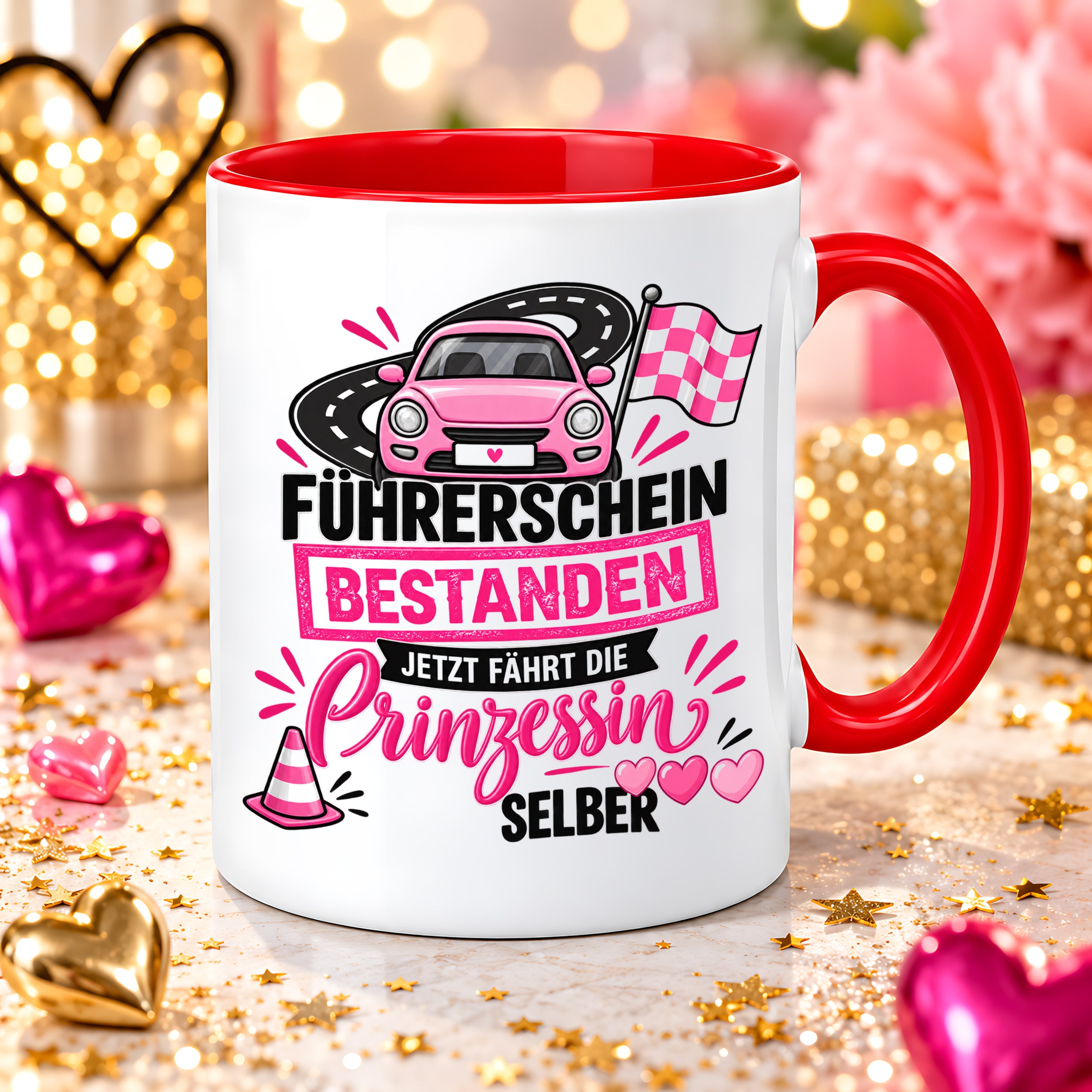 Herzbotschaft Tasse Führerschein bestanden Prinzessin Geschenk 330 ml