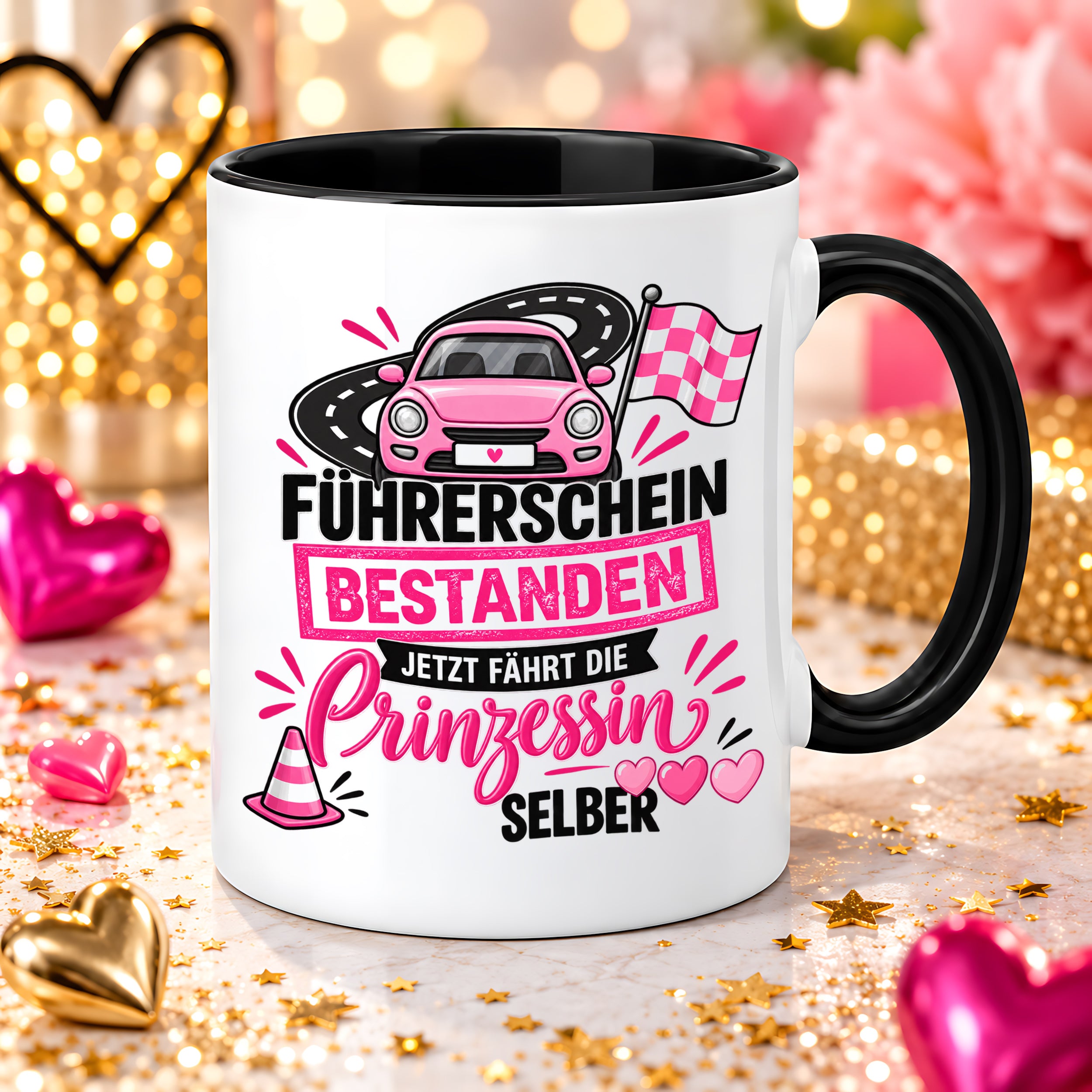 Herzbotschaft Tasse Führerschein bestanden Prinzessin Geschenk 330 ml