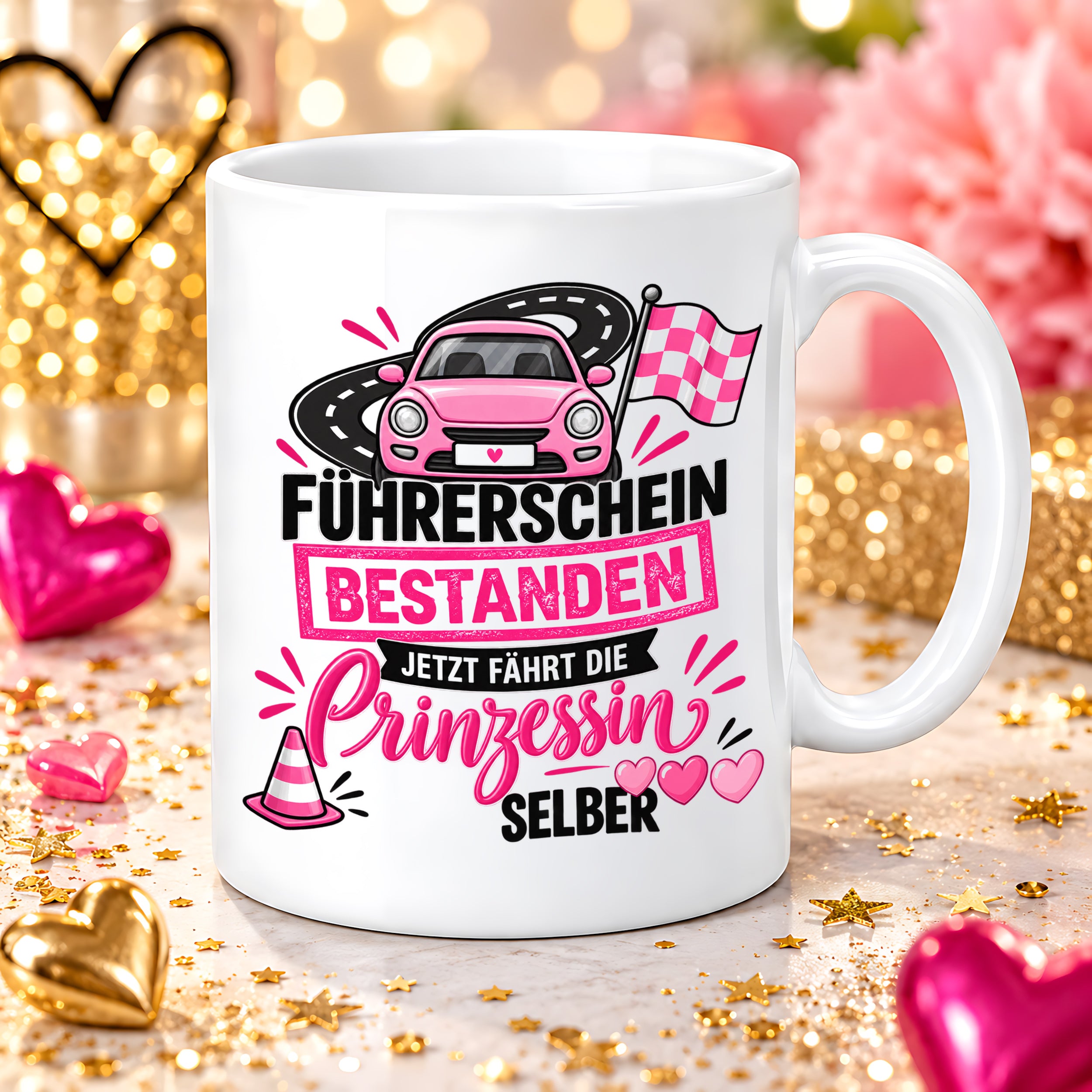 Herzbotschaft Tasse Führerschein bestanden Prinzessin Geschenk 330 ml