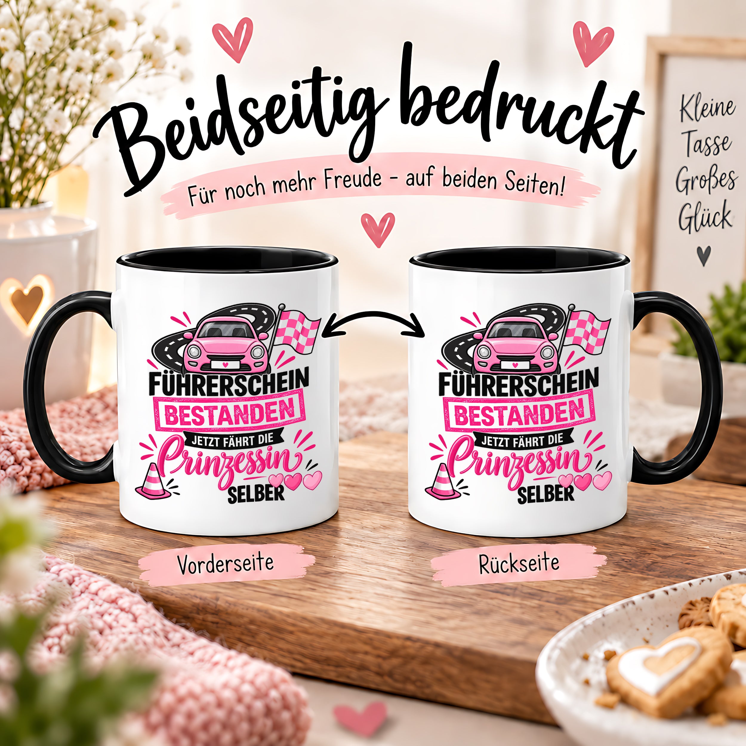 Herzbotschaft Tasse Führerschein bestanden Prinzessin Geschenk 330 ml