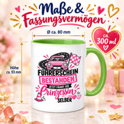 Herzbotschaft Tasse Führerschein bestanden Prinzessin Geschenk 330 ml