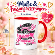 Herzbotschaft Tasse Führerschein bestanden Prinzessin Geschenk 330 ml