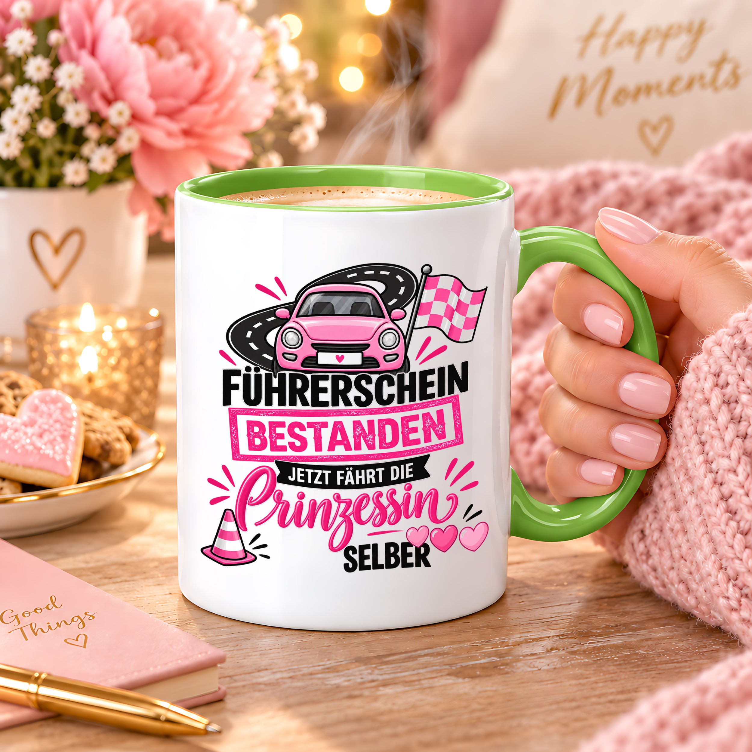 Herzbotschaft Tasse Führerschein bestanden Prinzessin Geschenk 330 ml