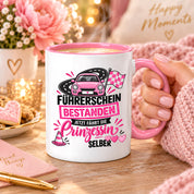 Herzbotschaft Tasse Führerschein bestanden Prinzessin Geschenk 330 ml