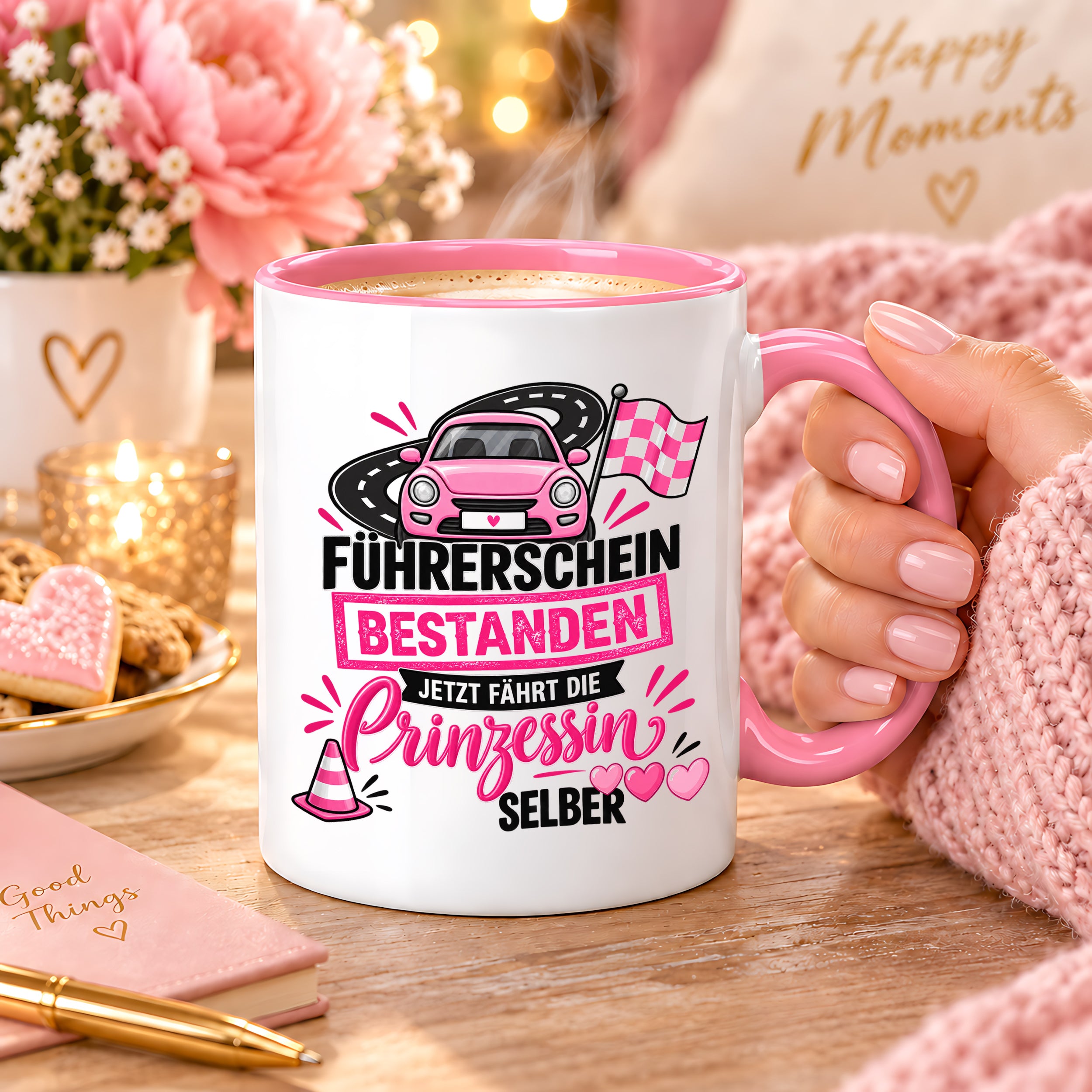 Herzbotschaft Tasse Führerschein bestanden Prinzessin Geschenk 330 ml