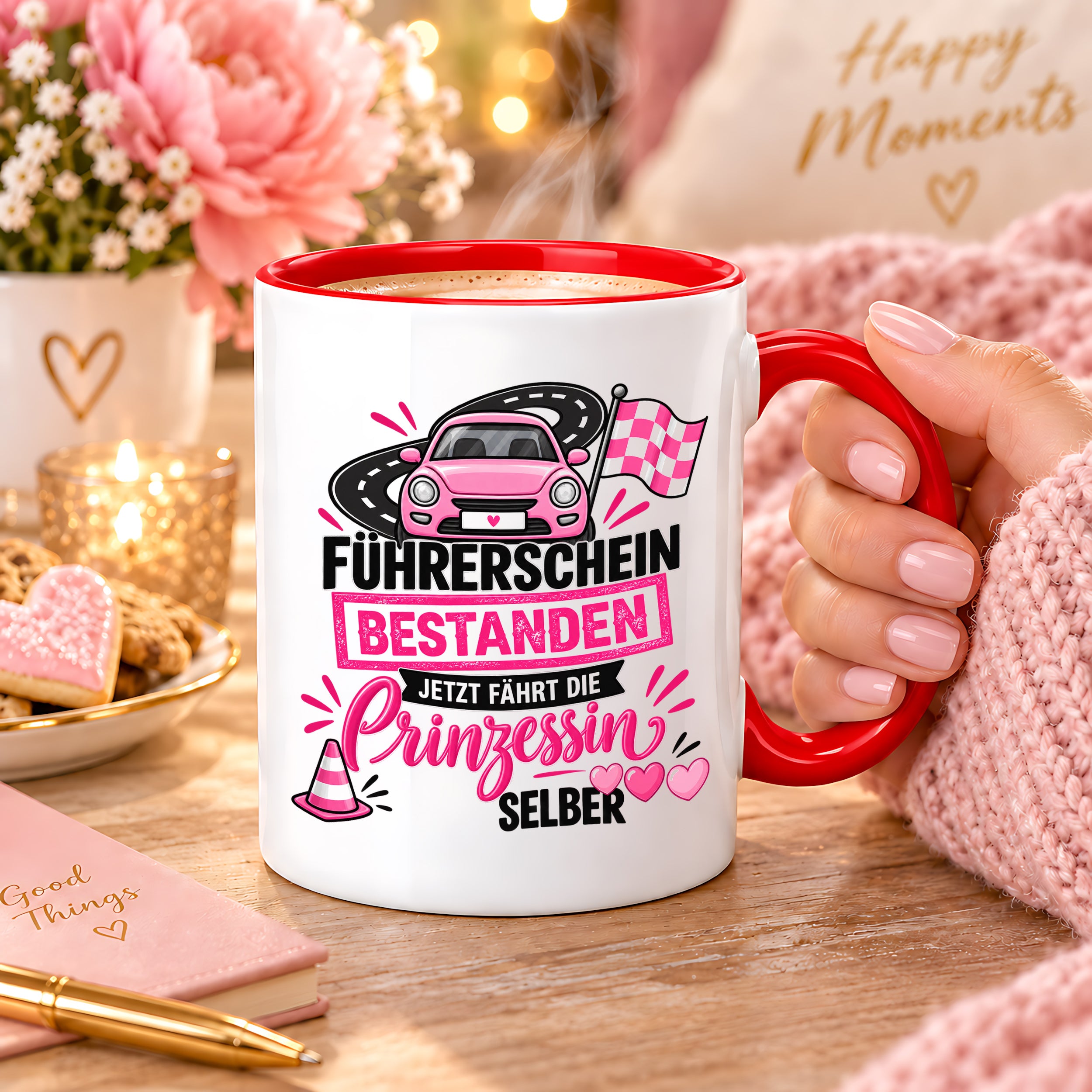 Herzbotschaft Tasse Führerschein bestanden Prinzessin Geschenk 330 ml