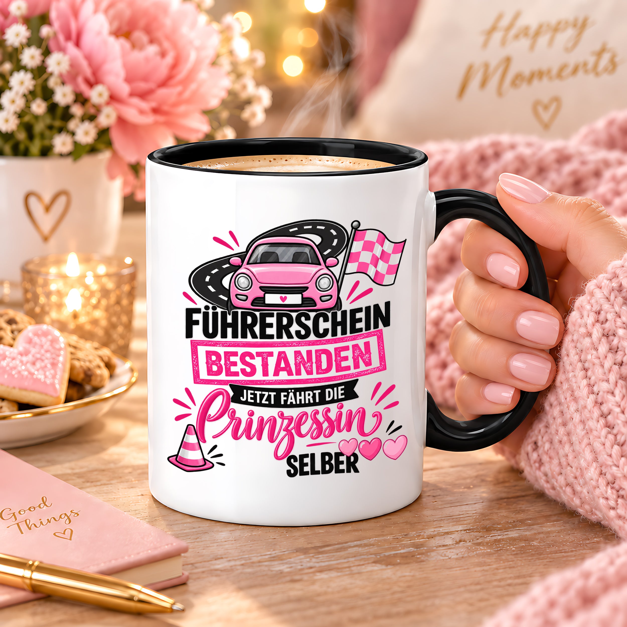 Herzbotschaft Tasse Führerschein bestanden Prinzessin Geschenk 330 ml
