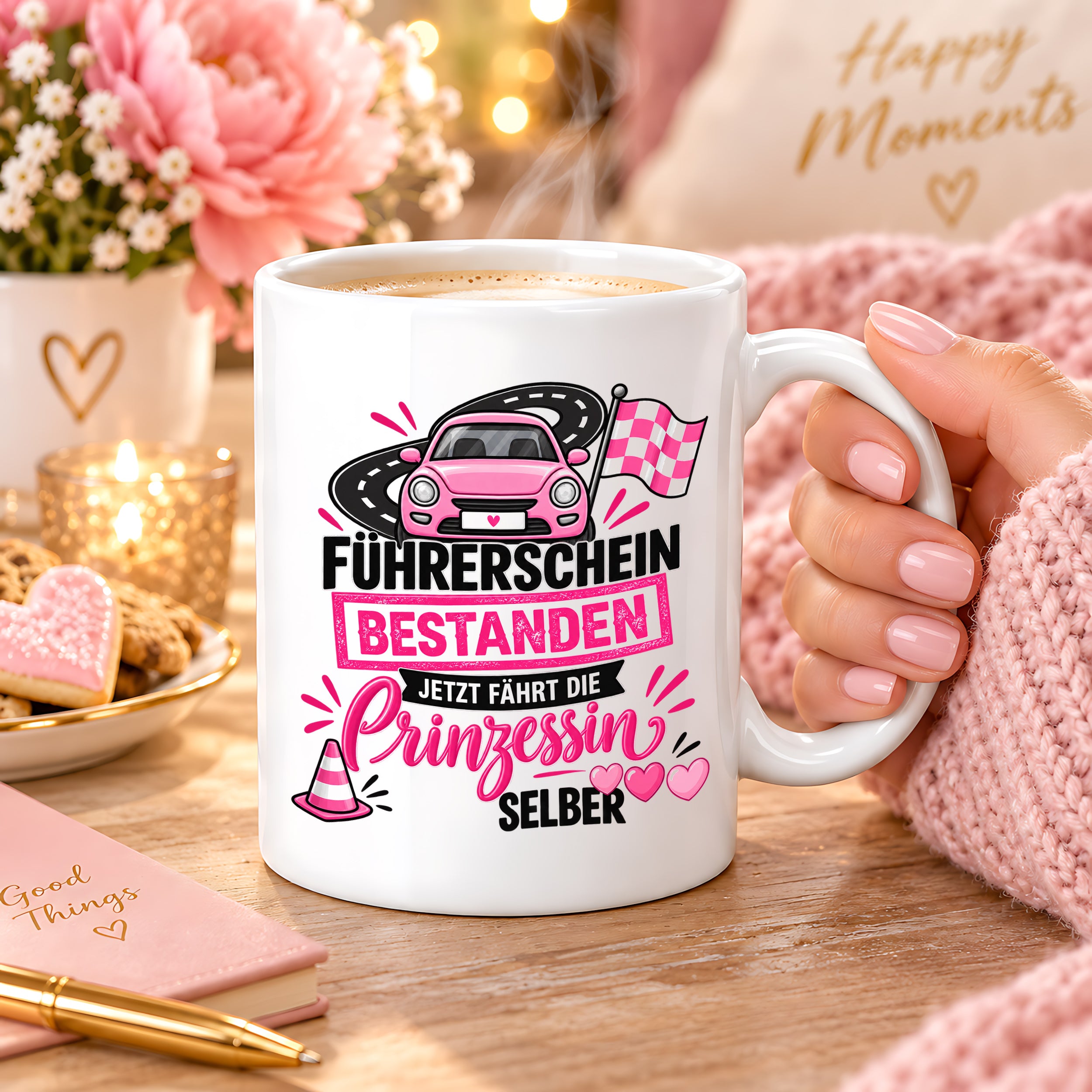 Herzbotschaft Tasse Führerschein bestanden Prinzessin Geschenk 330 ml
