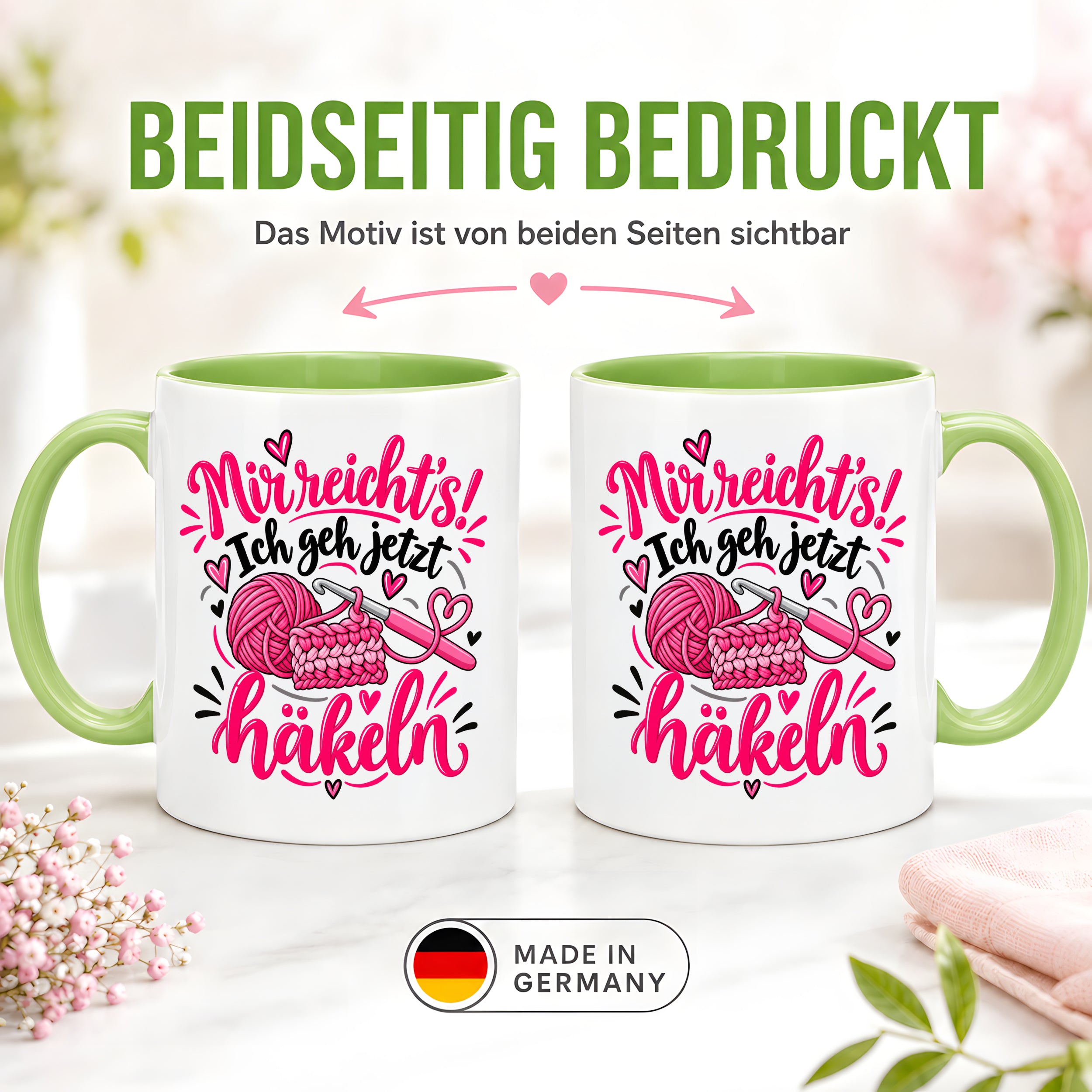 Herzbotschaft Tasse Häkeln Mir reicht's Geschenk für Frauen 330 ml