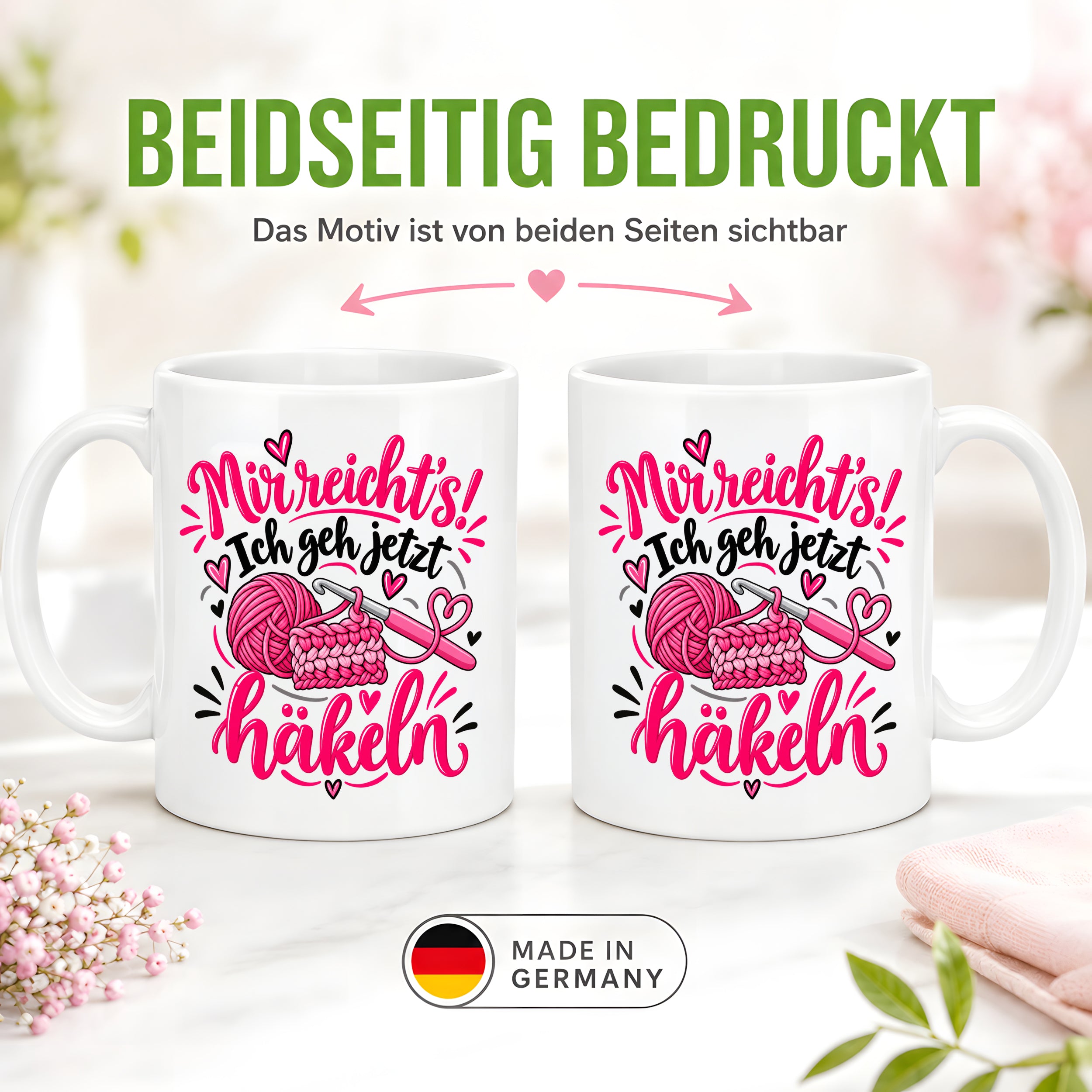 Herzbotschaft Tasse Häkeln Mir reicht's Geschenk für Frauen 330 ml