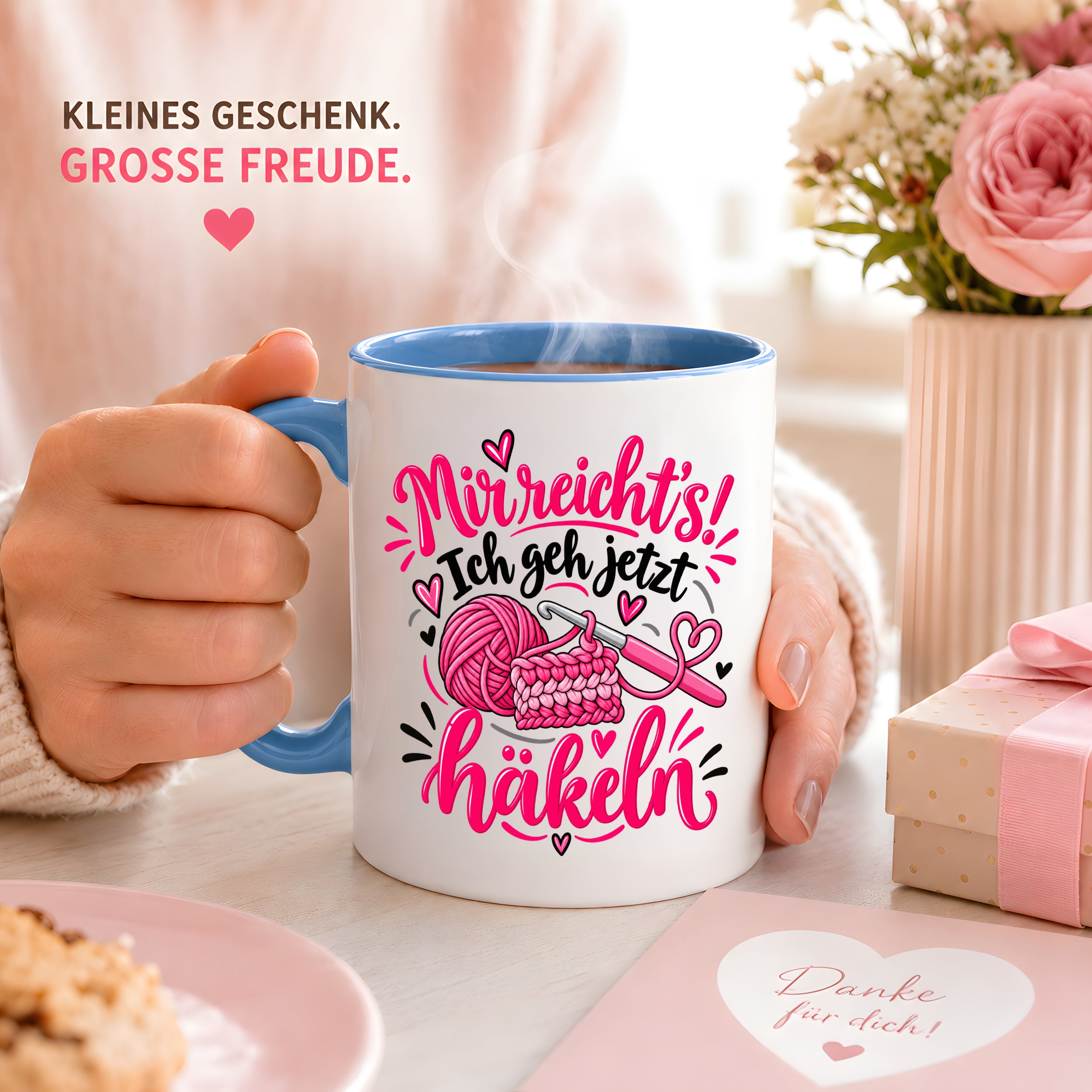 Herzbotschaft Tasse Häkeln Mir reicht's Geschenk für Frauen 330 ml