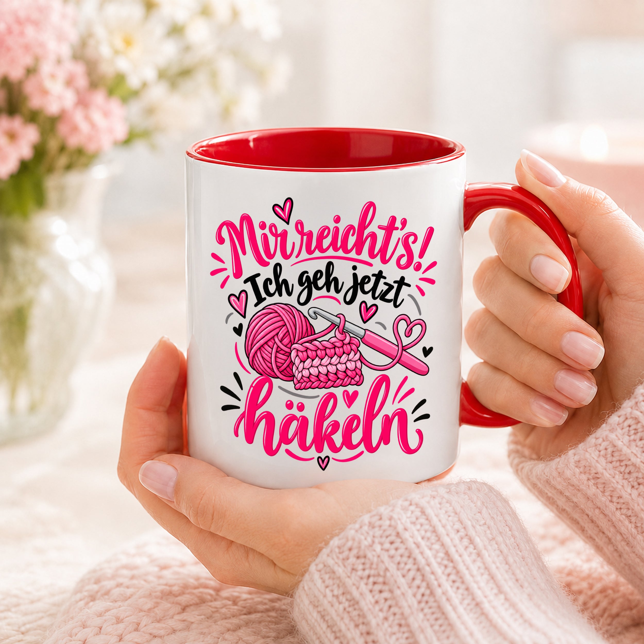 Herzbotschaft Tasse Häkeln Mir reicht's Geschenk für Frauen 330 ml