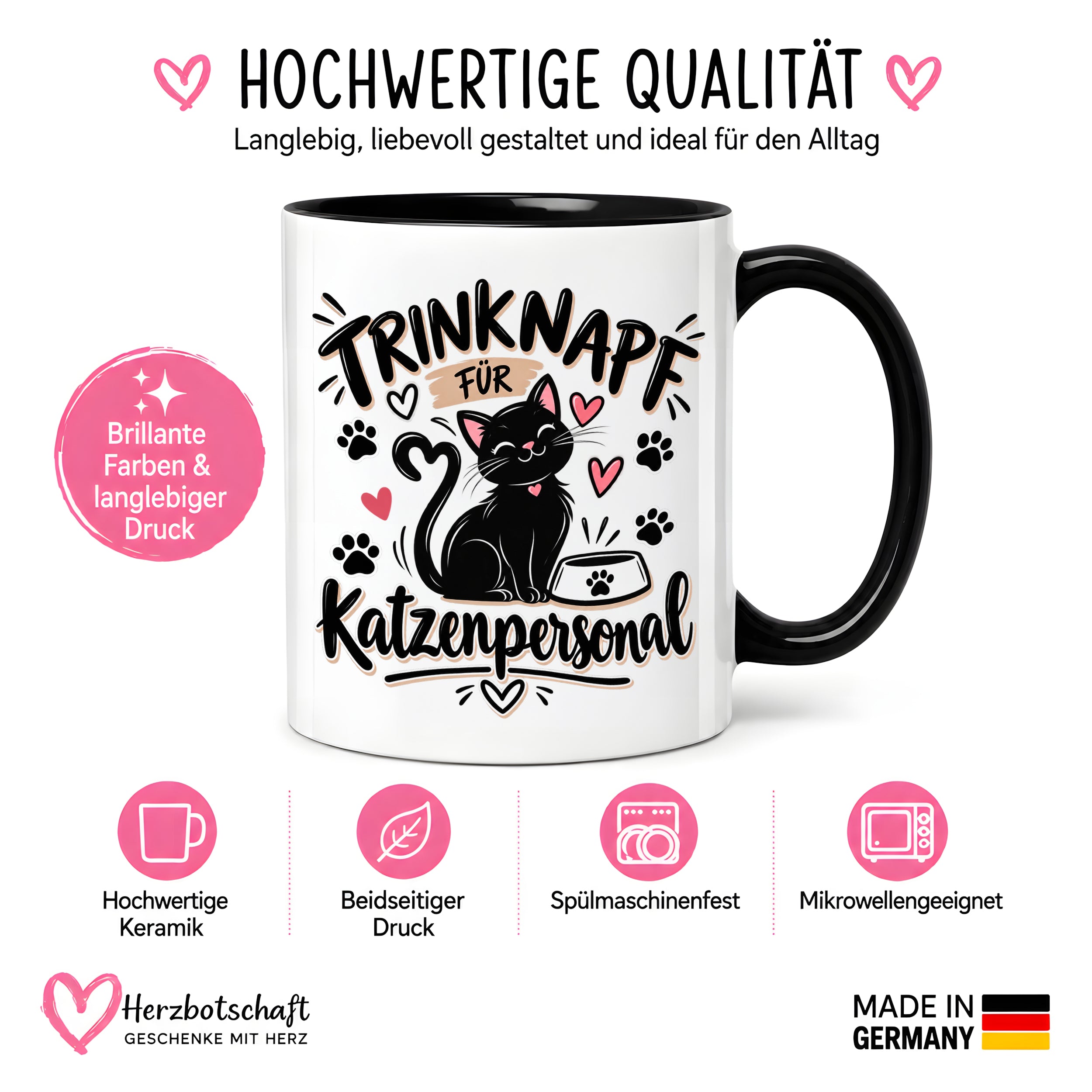 Herzbotschaft Tasse Katzenpersonal Trinknapf Geschenk 330 ml
