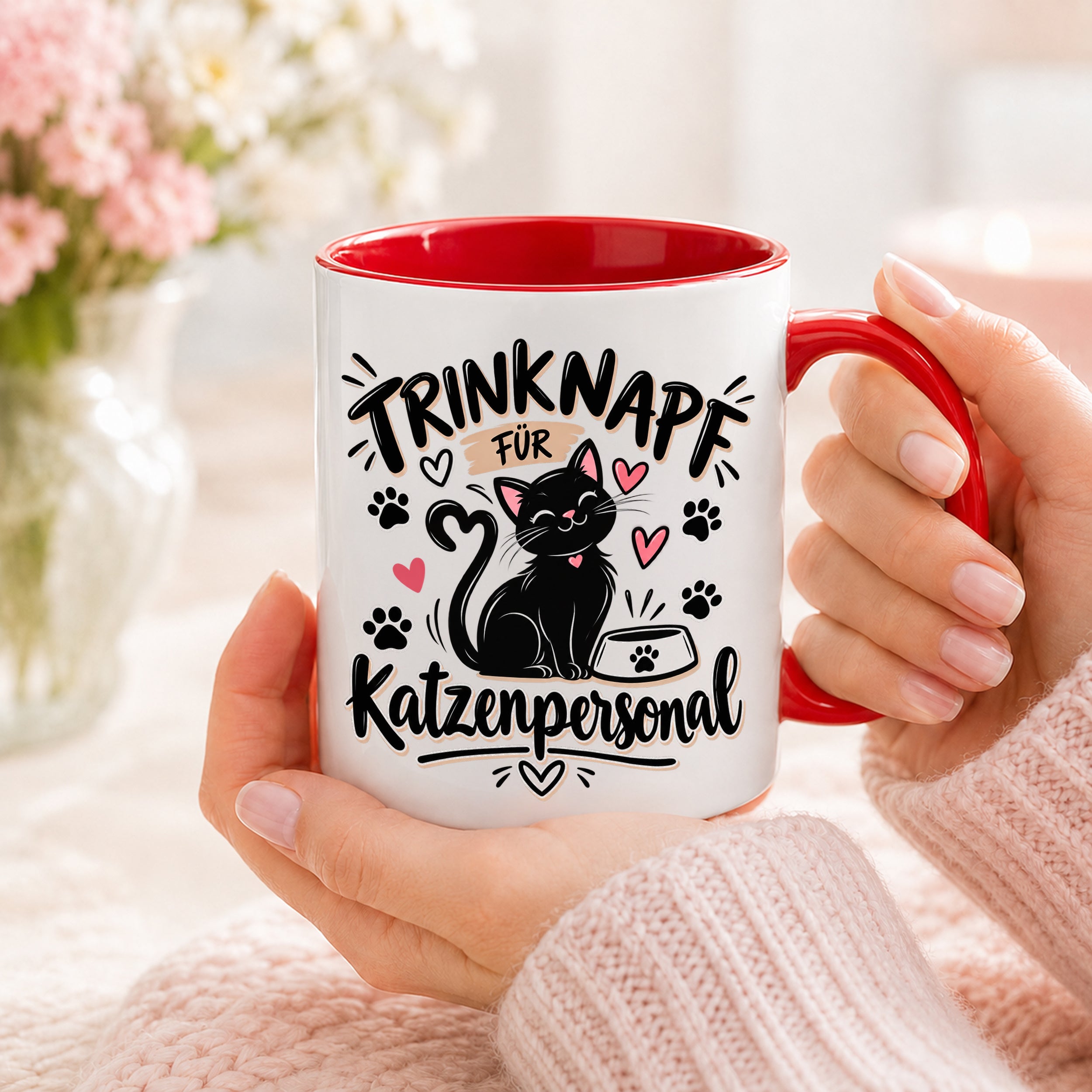 Herzbotschaft Tasse Katzenpersonal Trinknapf Geschenk 330 ml