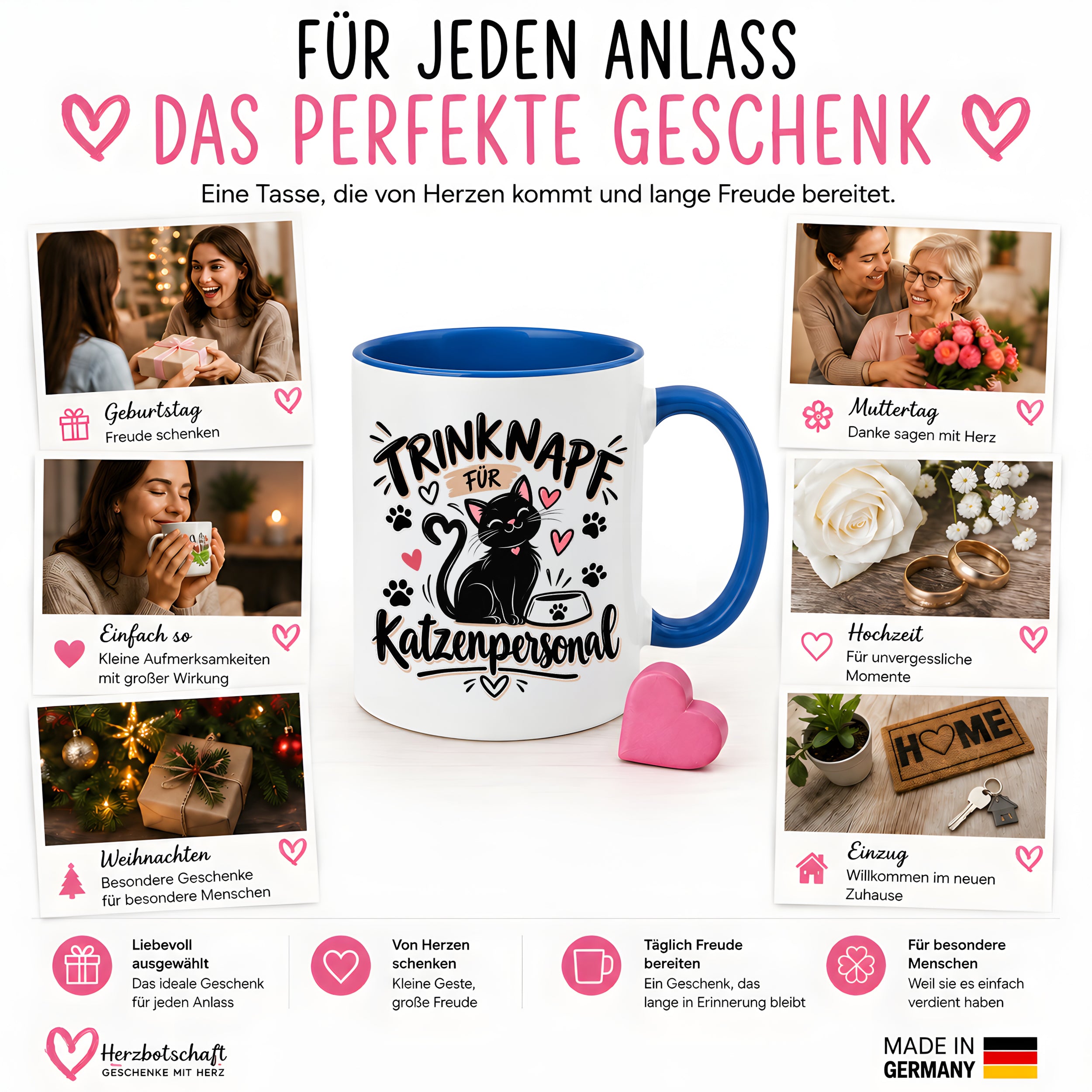 Herzbotschaft Tasse Katzenpersonal Trinknapf Geschenk 330 ml