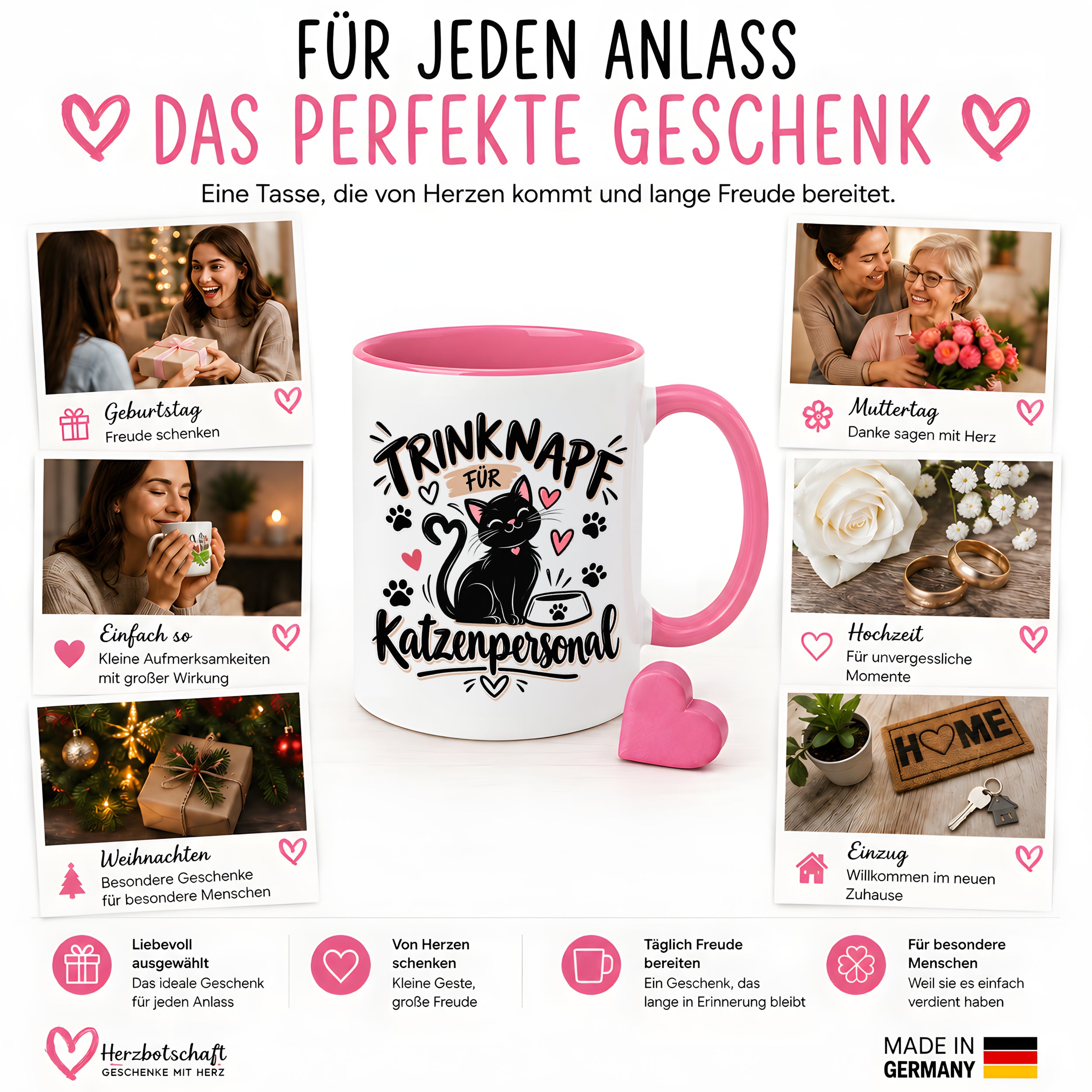Herzbotschaft Tasse Katzenpersonal Trinknapf Geschenk 330 ml