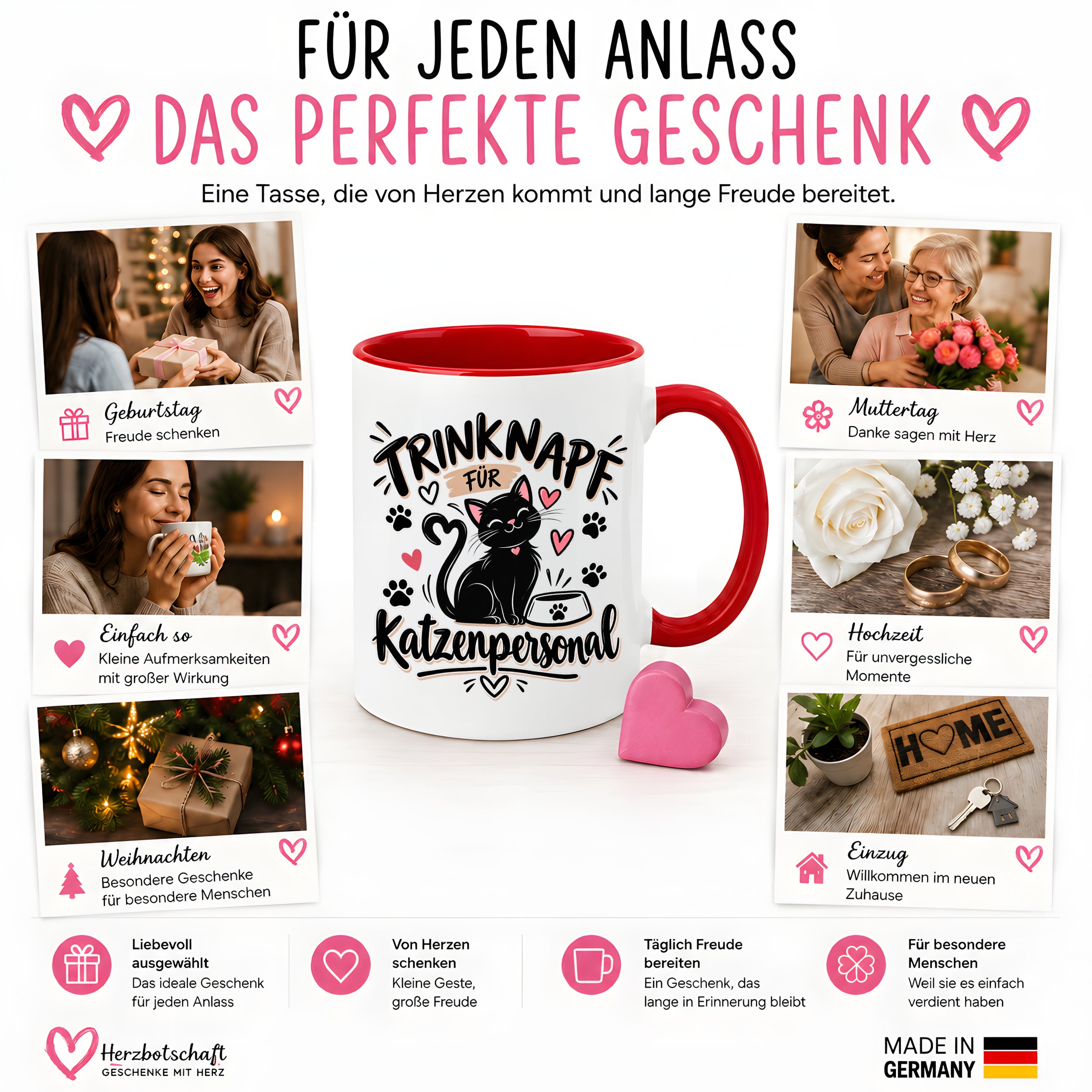Herzbotschaft Tasse Katzenpersonal Trinknapf Geschenk 330 ml