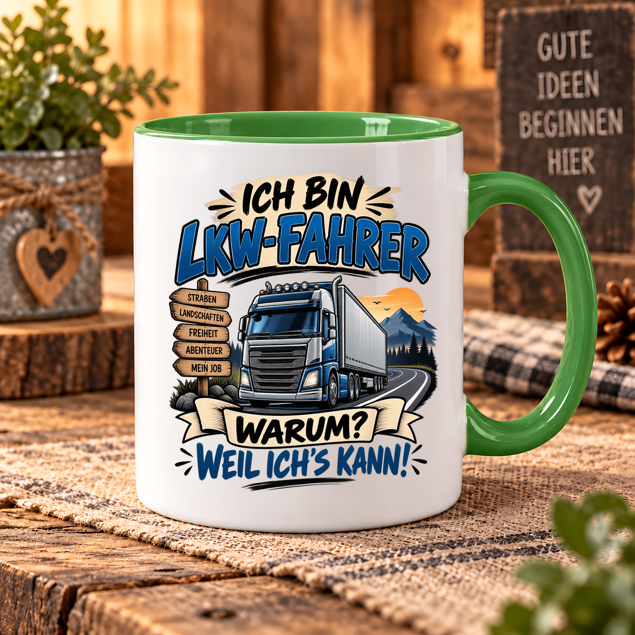 Herzbotschaft Tasse LKW-Fahrer Geschenk Trucker Spruch 330 ml