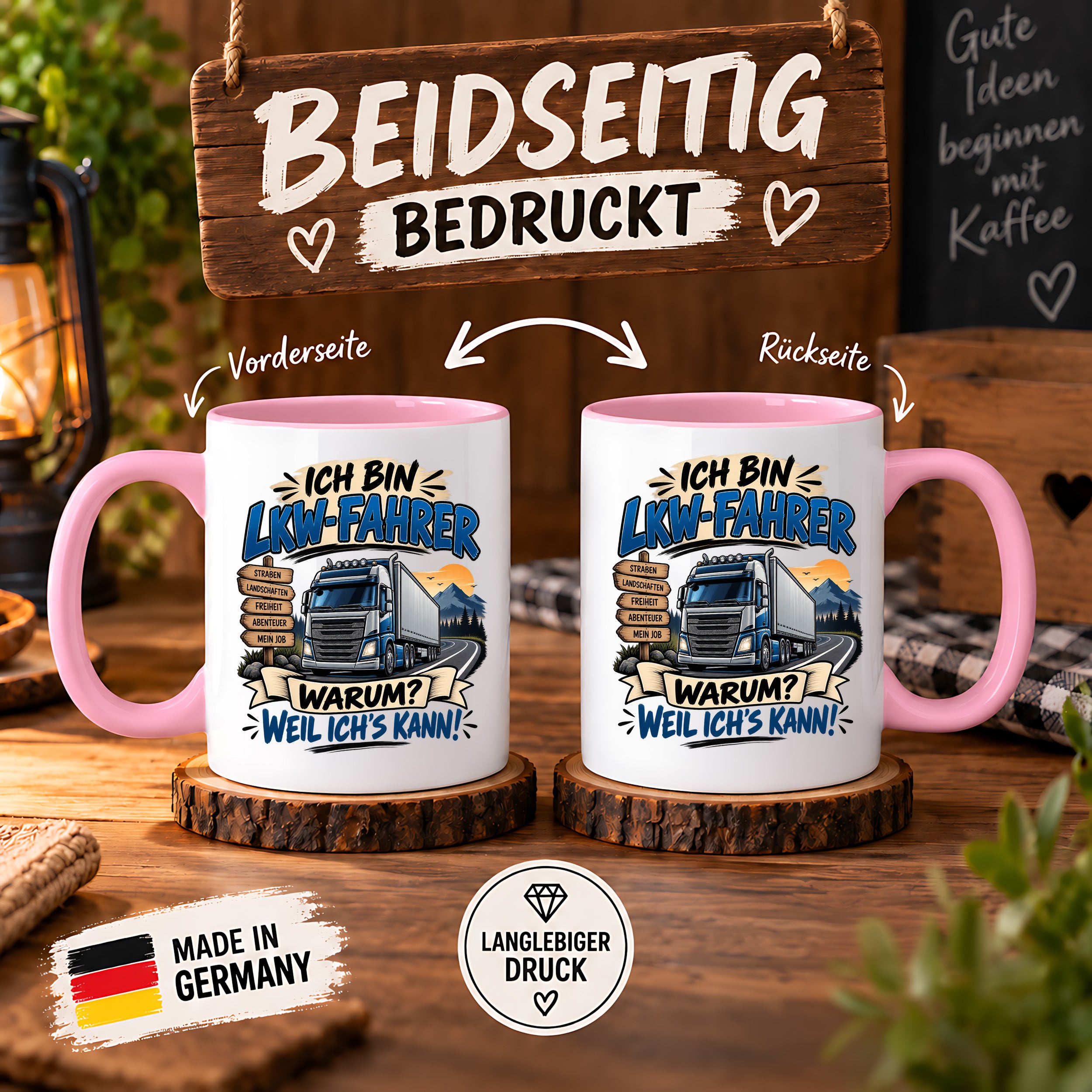 Herzbotschaft Tasse LKW-Fahrer Geschenk Trucker Spruch 330 ml
