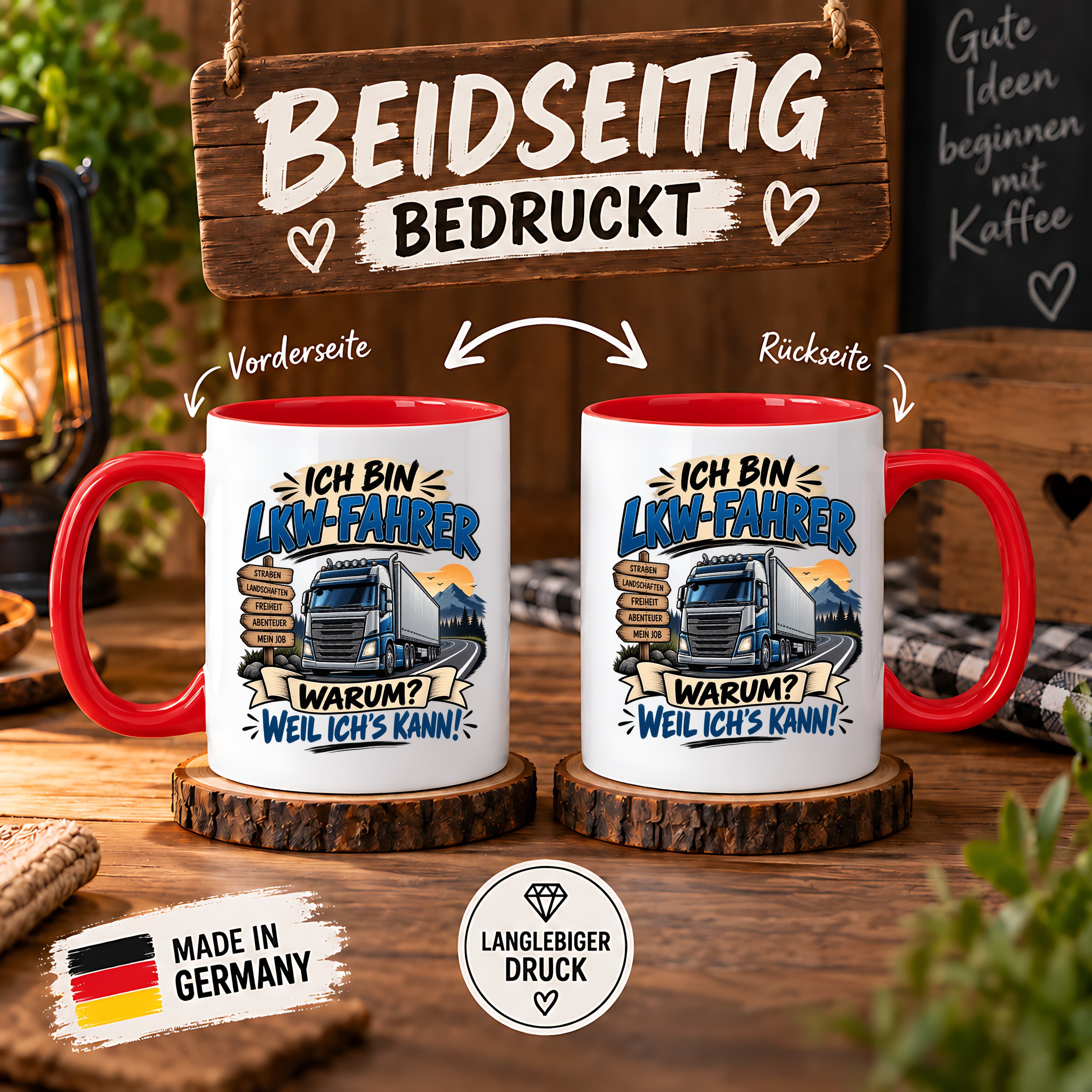 Herzbotschaft Tasse LKW-Fahrer Geschenk Trucker Spruch 330 ml