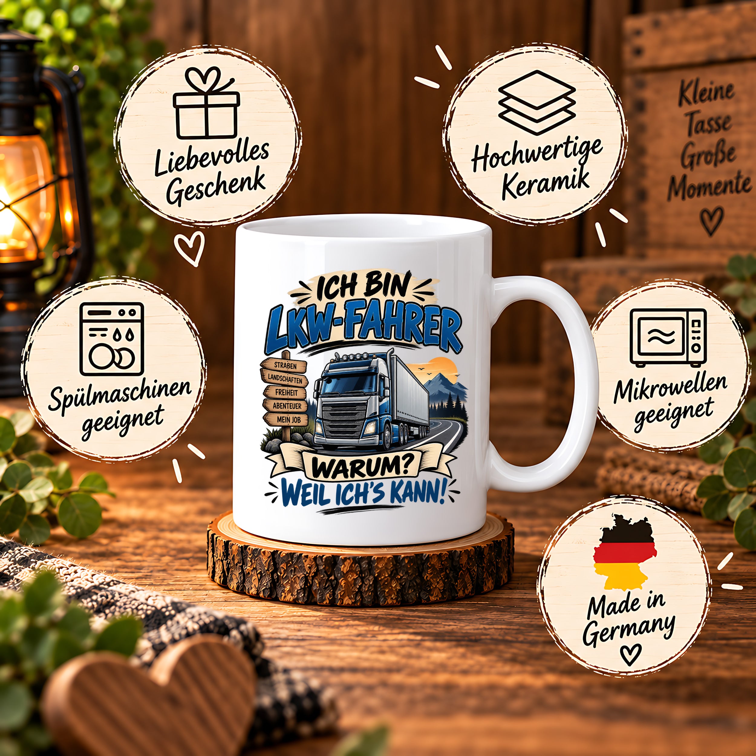 Herzbotschaft Tasse LKW-Fahrer Geschenk Trucker Spruch 330 ml