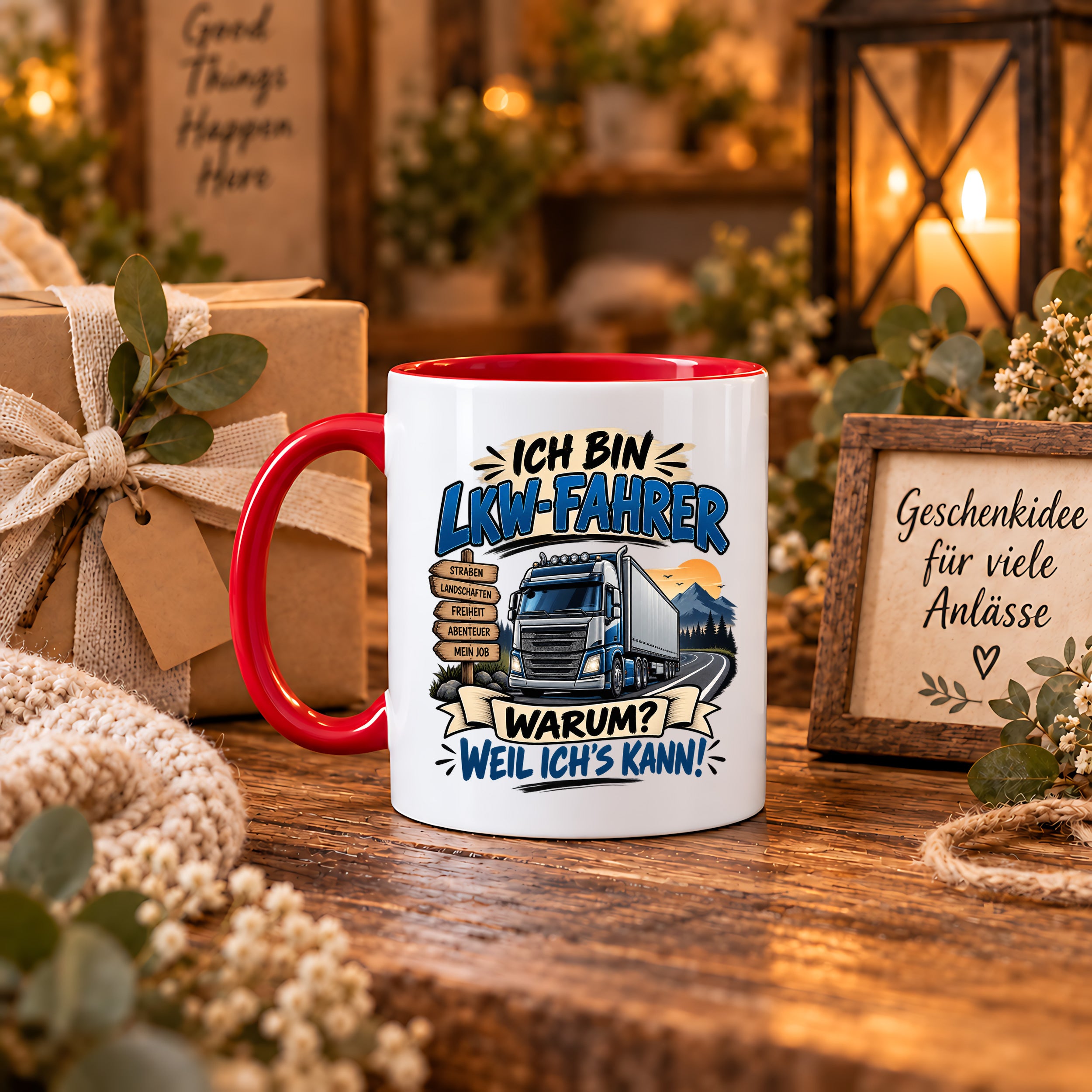 Herzbotschaft Tasse LKW-Fahrer Geschenk Trucker Spruch 330 ml