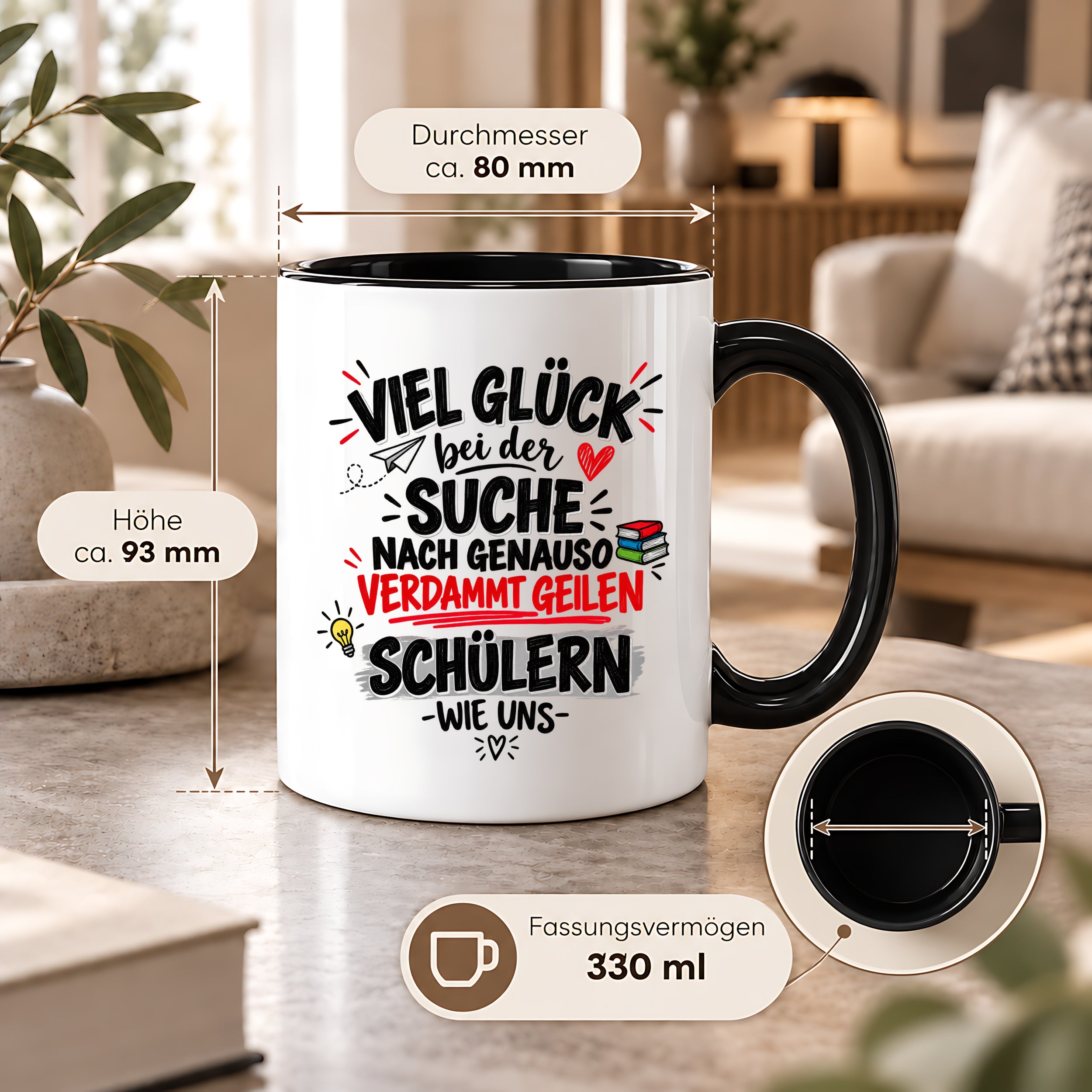 Herzbotschaft Tasse Lehrer Abschied Schüler Danke Geschenk 330 ml