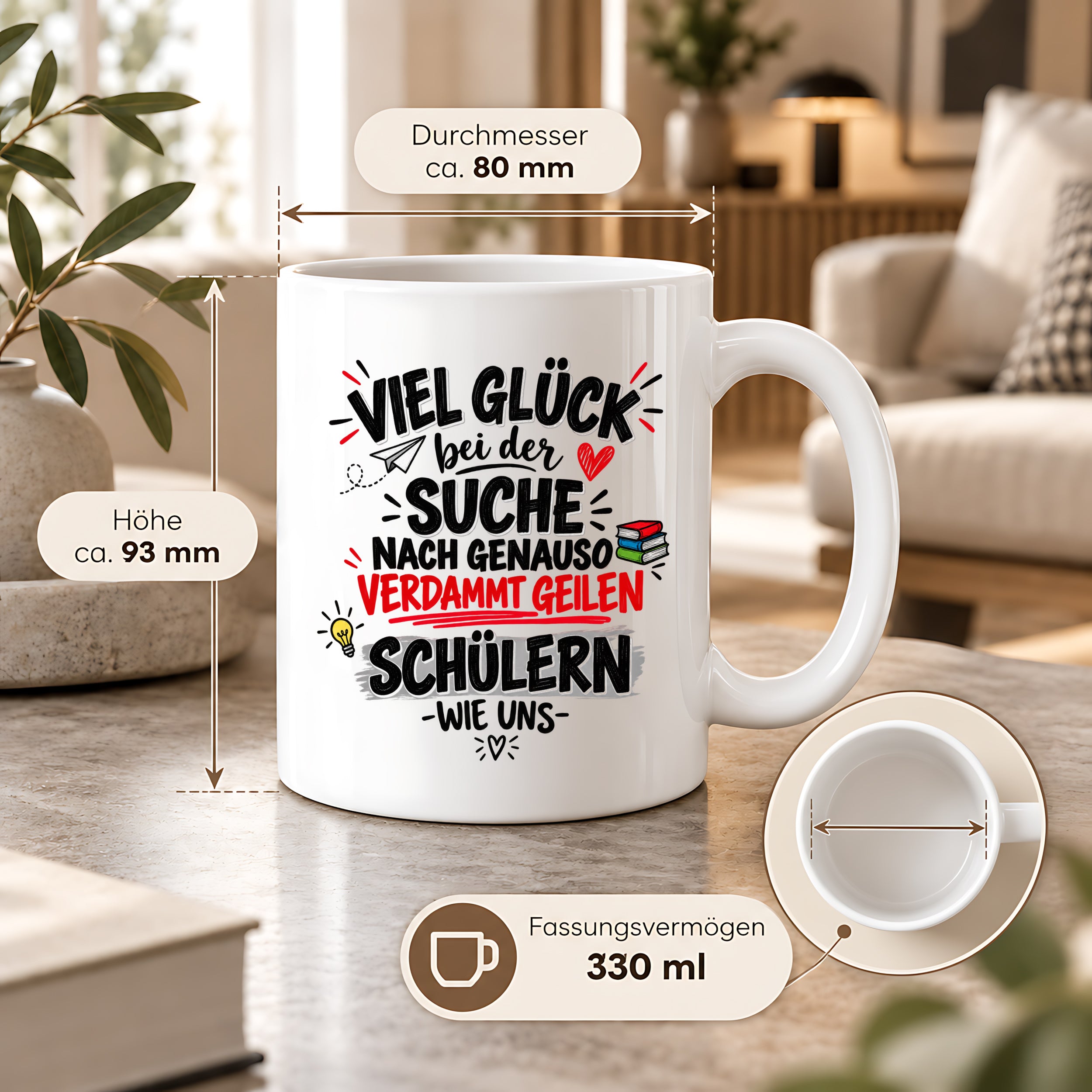 Herzbotschaft Tasse Lehrer Abschied Schüler Danke Geschenk 330 ml
