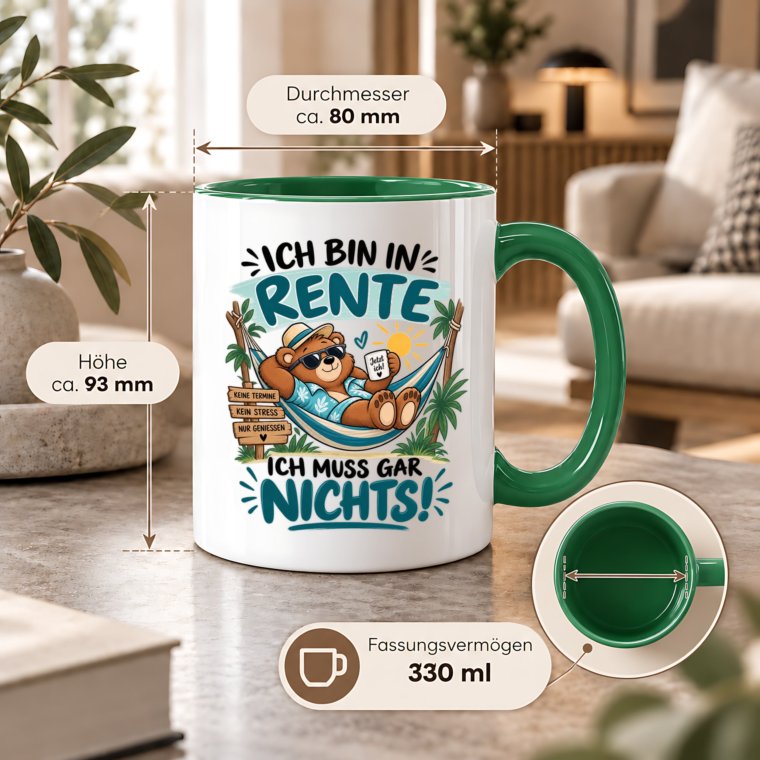 Herzbotschaft Tasse Rente Ruhestand Geschenk 330 ml
