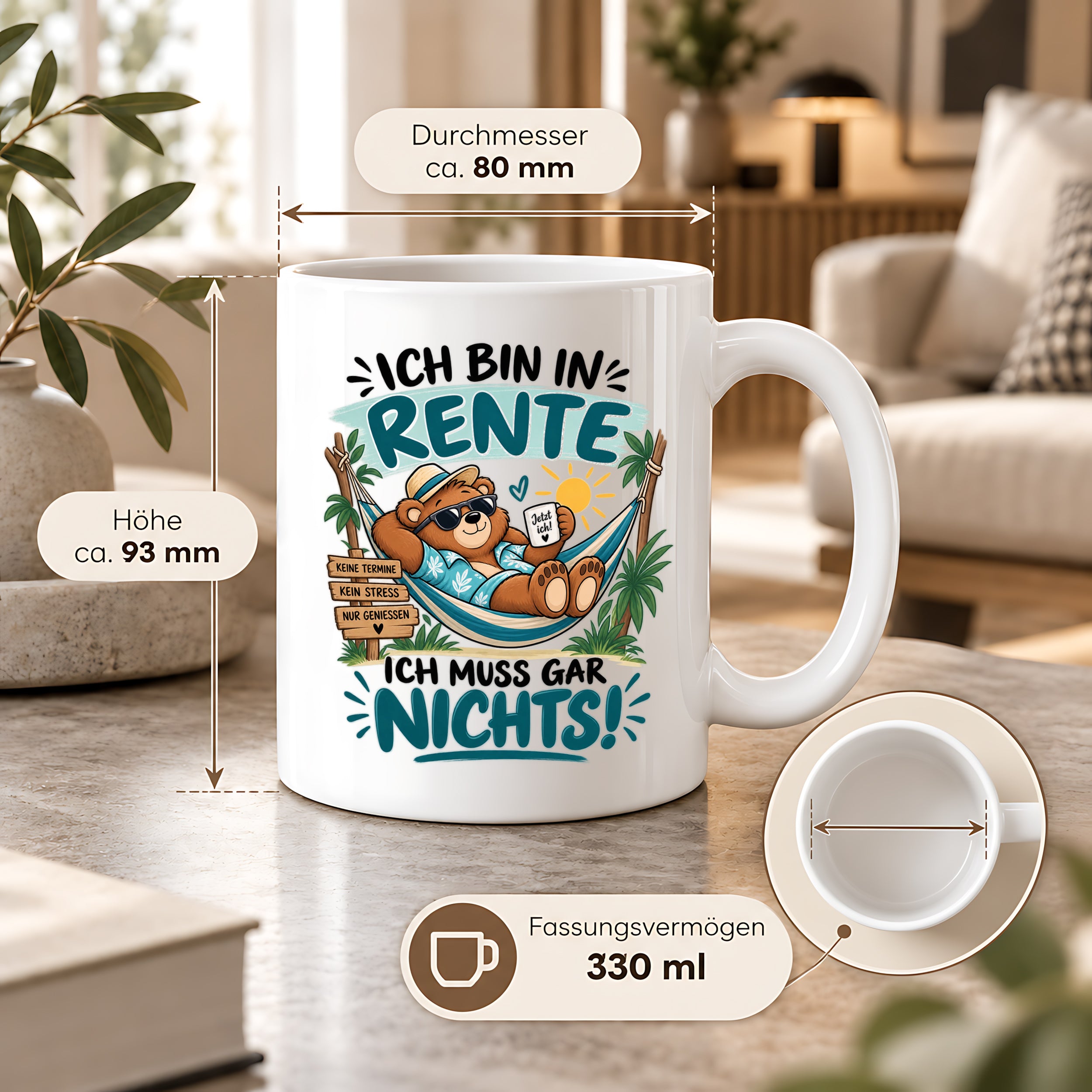 Herzbotschaft Tasse Rente Ruhestand Geschenk 330 ml