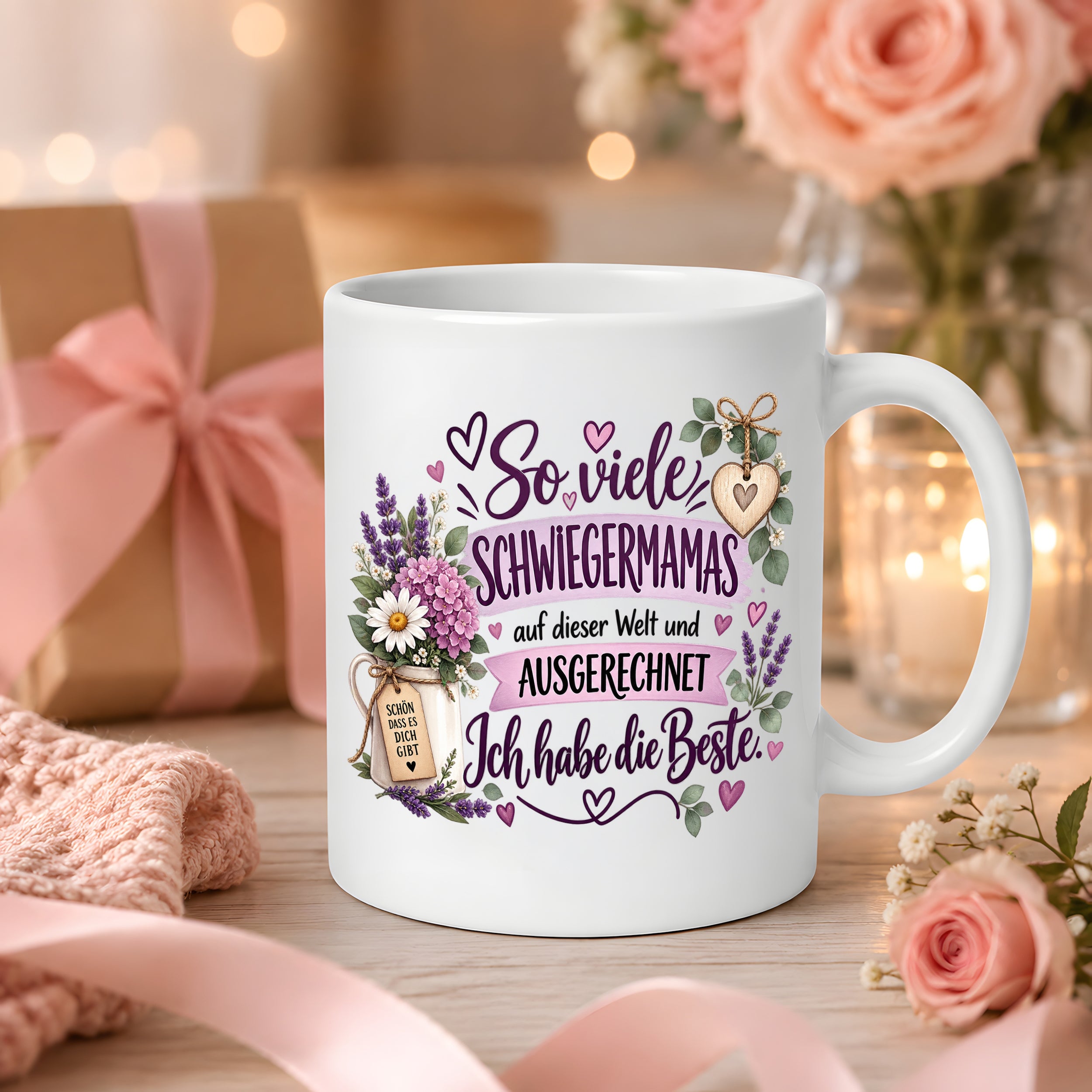 Herzbotschaft Tasse Schwiegermama Geschenk Danke Blumen 330 ml