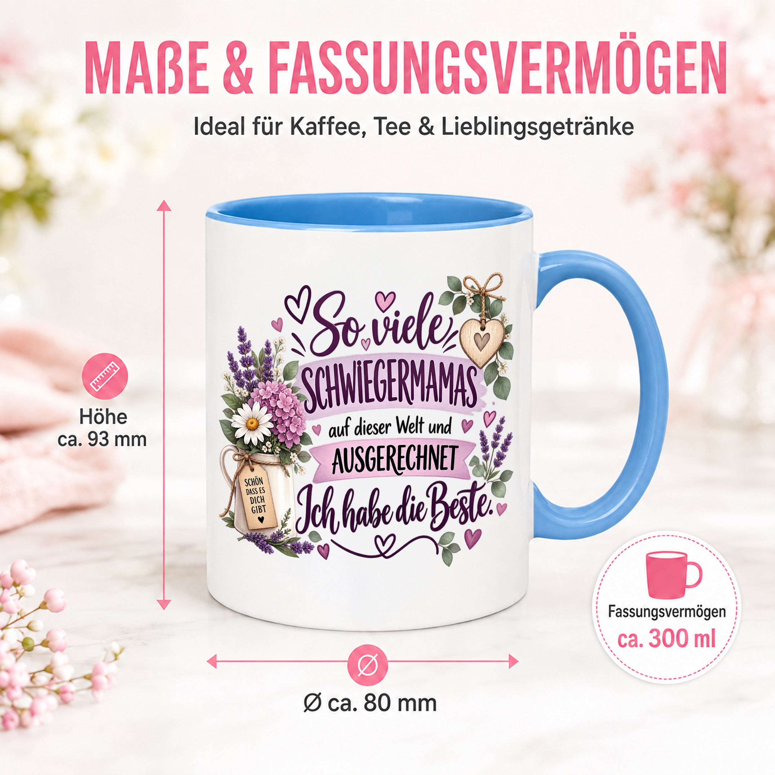 Herzbotschaft Tasse Schwiegermama Geschenk Danke Blumen 330 ml