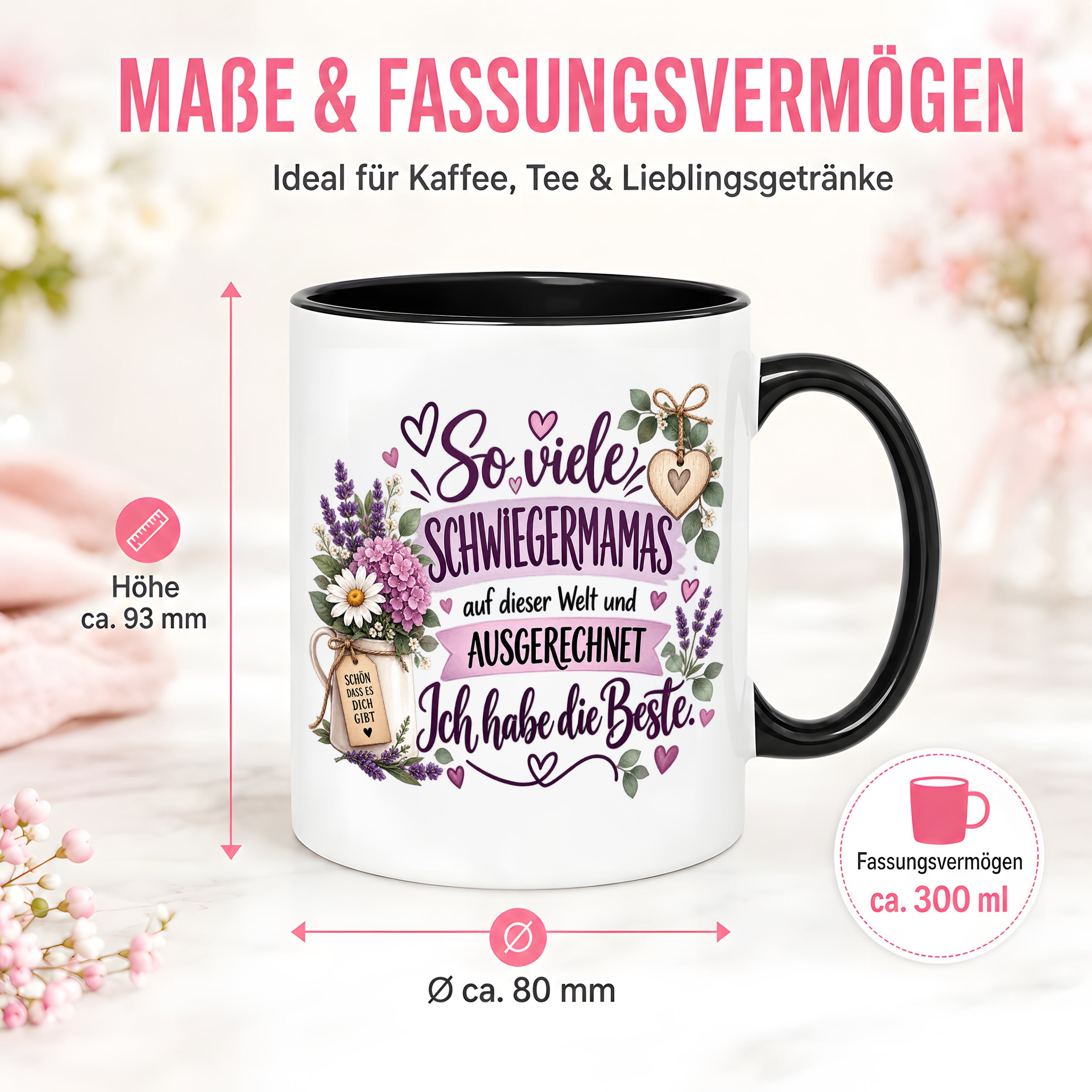 Herzbotschaft Tasse Schwiegermama Geschenk Danke Blumen 330 ml