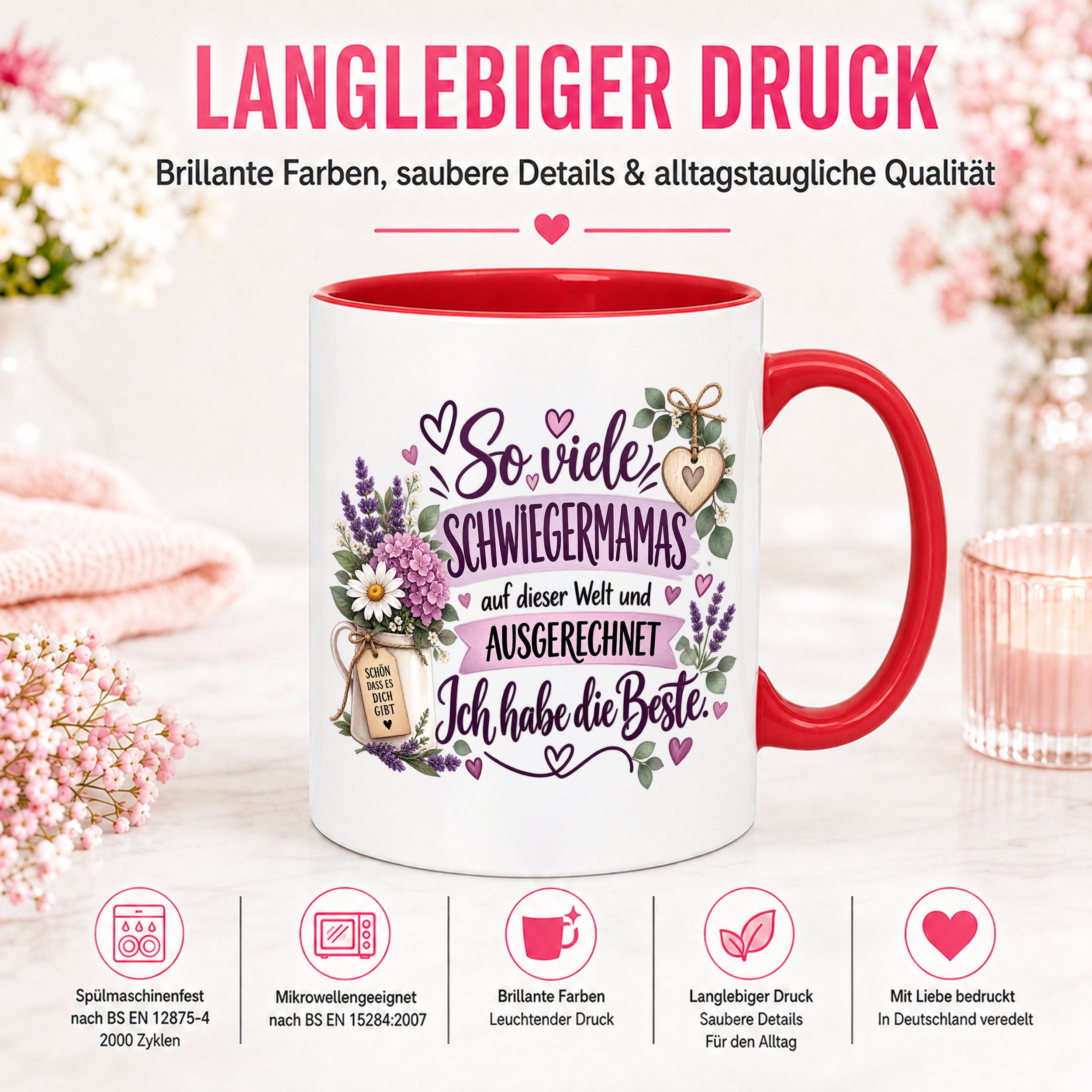 Herzbotschaft Tasse Schwiegermama Geschenk Danke Blumen 330 ml