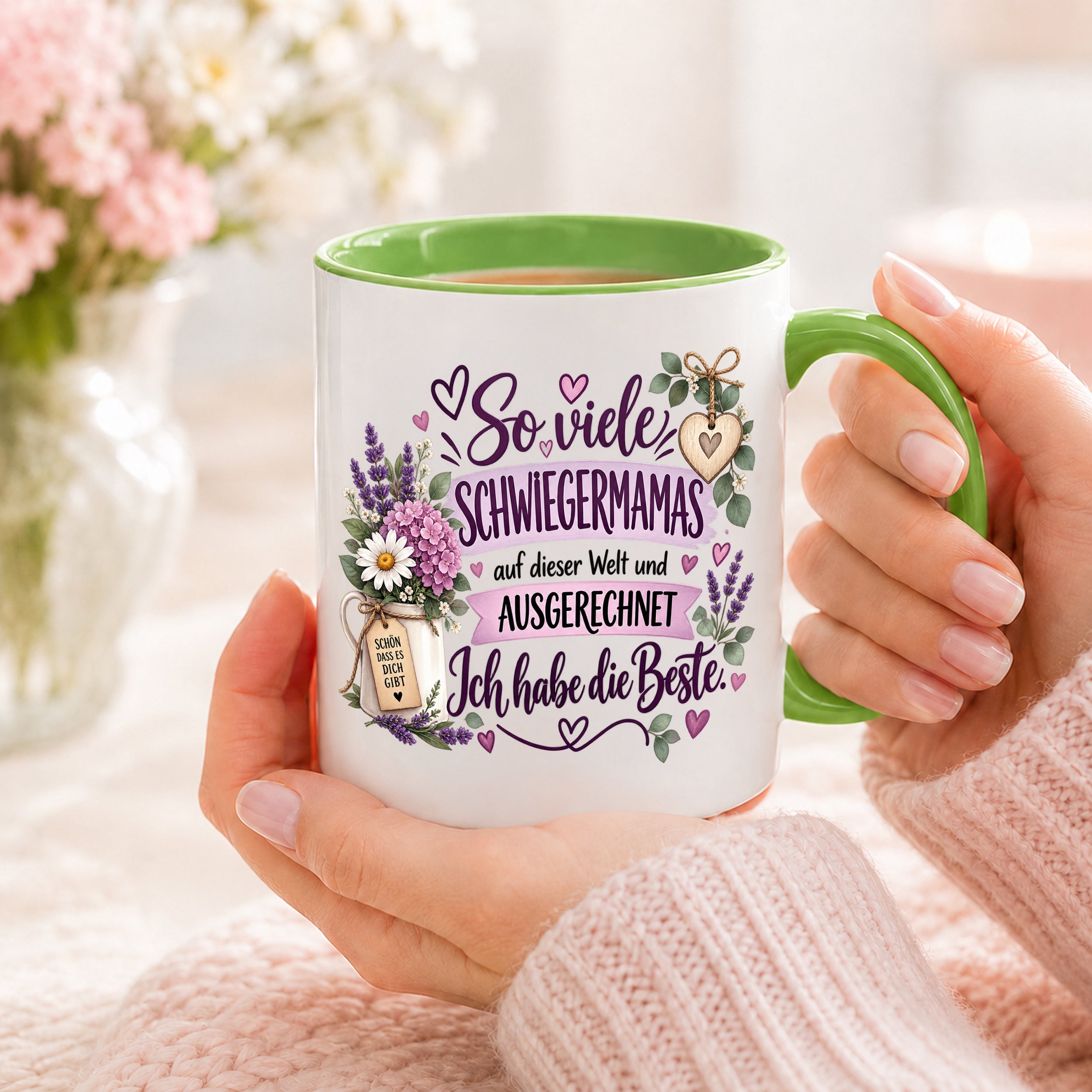 Herzbotschaft Tasse Schwiegermama Geschenk Danke Blumen 330 ml